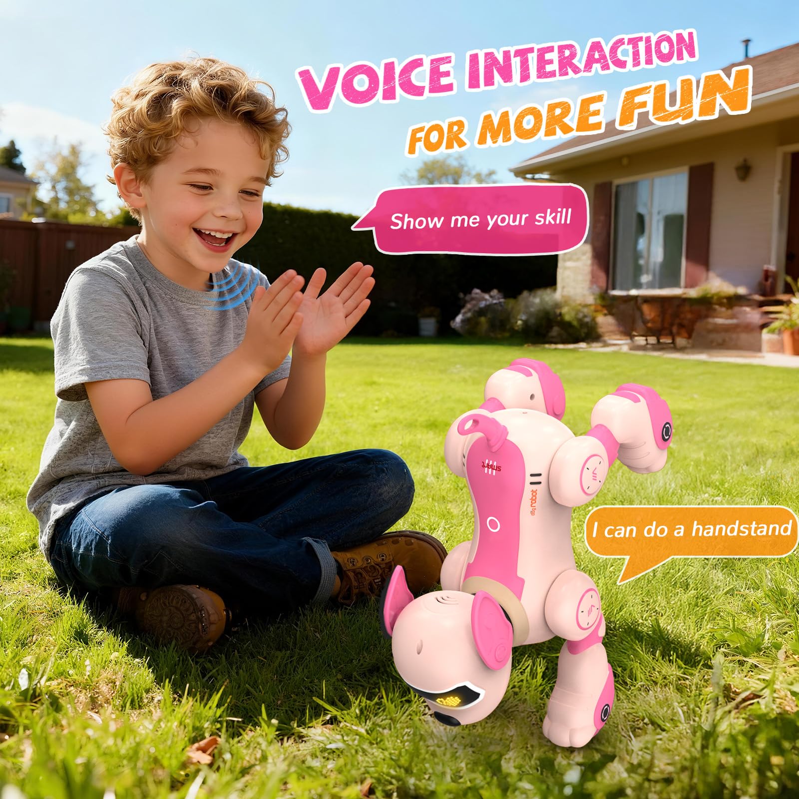 Anysun robot dog answers voice commands with friendly prompts.