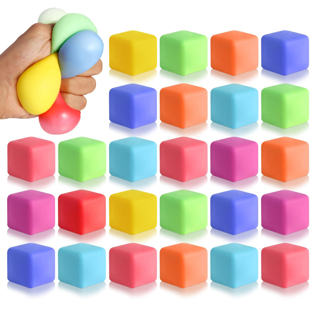 Anztqiuu 40-pack stress cubes in vibrant colors for focus and calm.