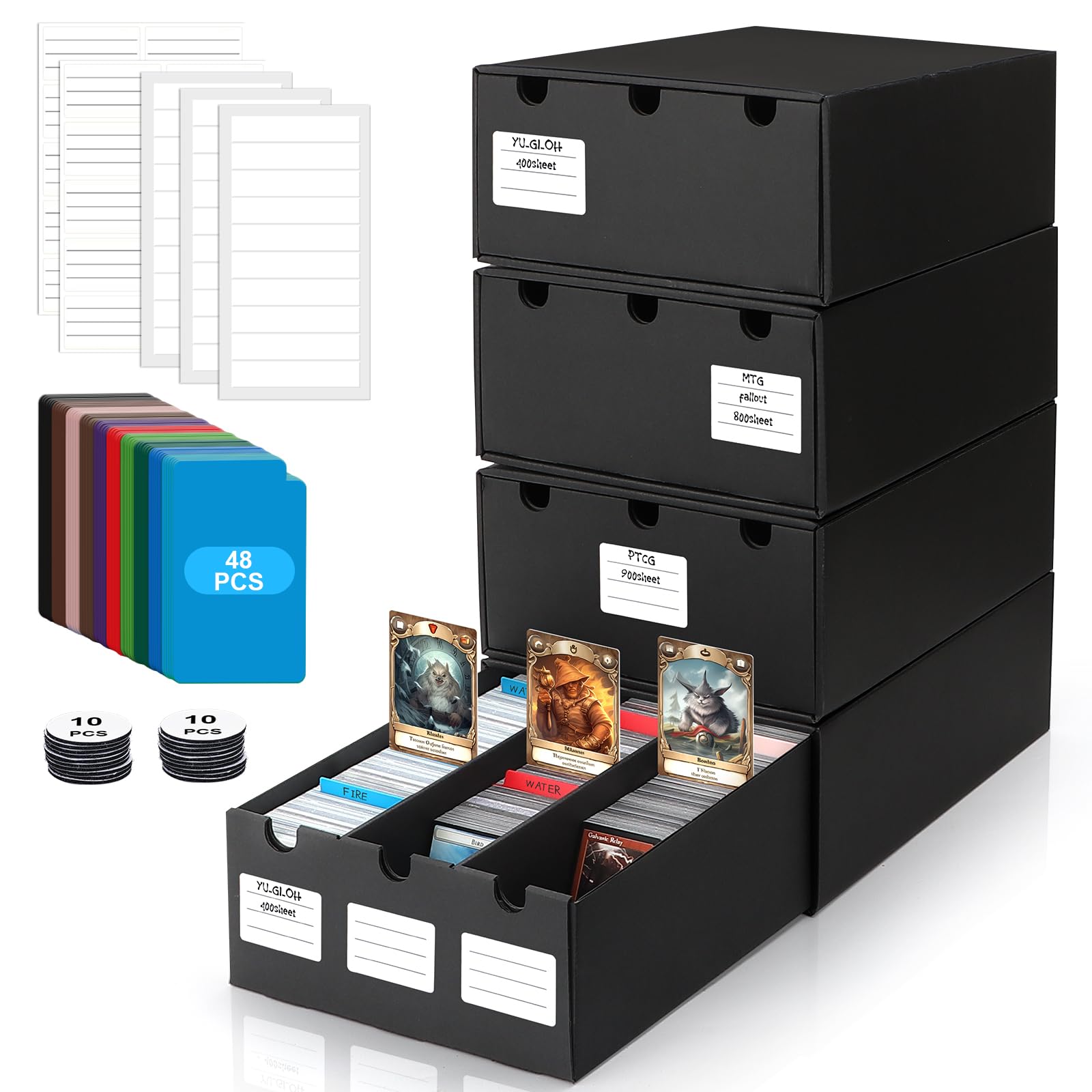 AOBOPLE trading card box assembly showing sturdy drawer units for easy organization.