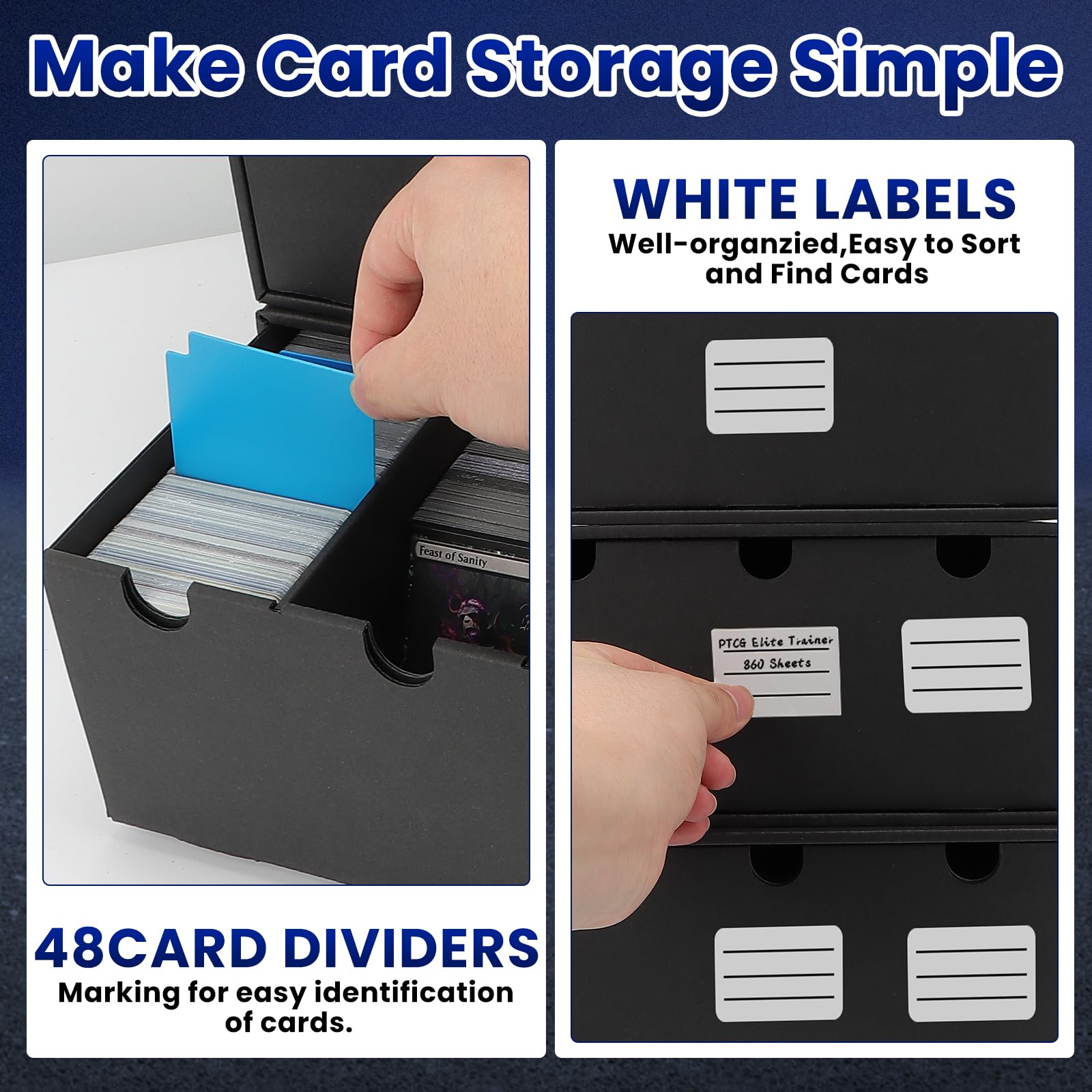 AOBOPLE trading card box capacity demonstrating space for thousands of sleeved cards.