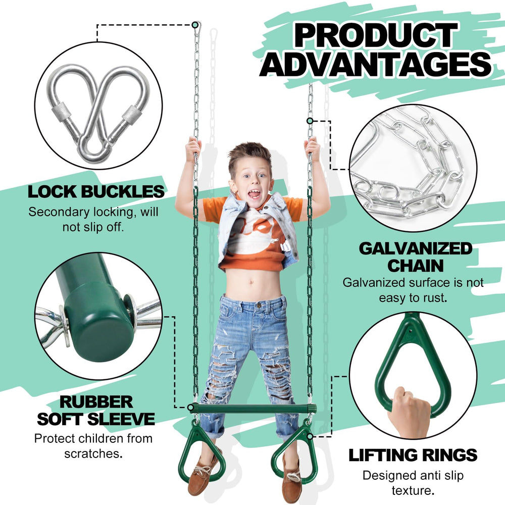 AOBOTE three-color trapeze bar fits swingsets, trees, or indoor ceilings.