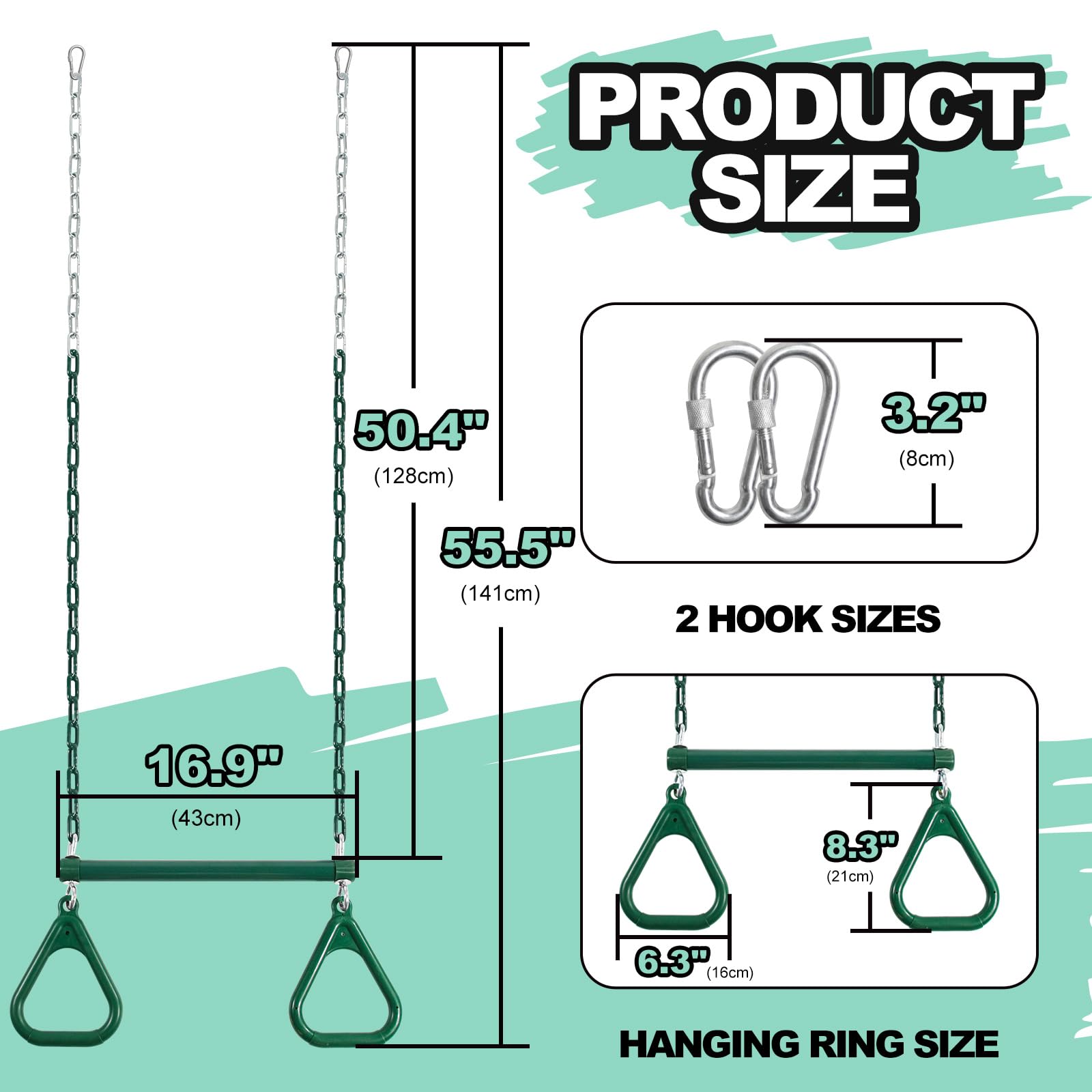 AOBOTE trapeze bar with 47-inch chains enables easy hanging.