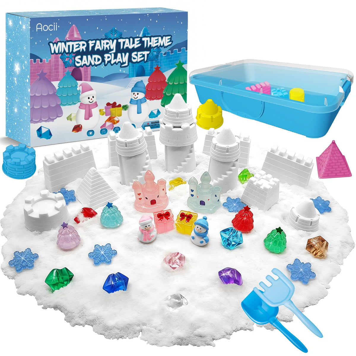 Aocii Kids Sensory Bin Snowfield Kit offers soft white sand for hands-on winter play