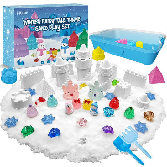 Aocii Kids Sensory Bin Snowfield Kit offers soft white sand for hands-on winter play