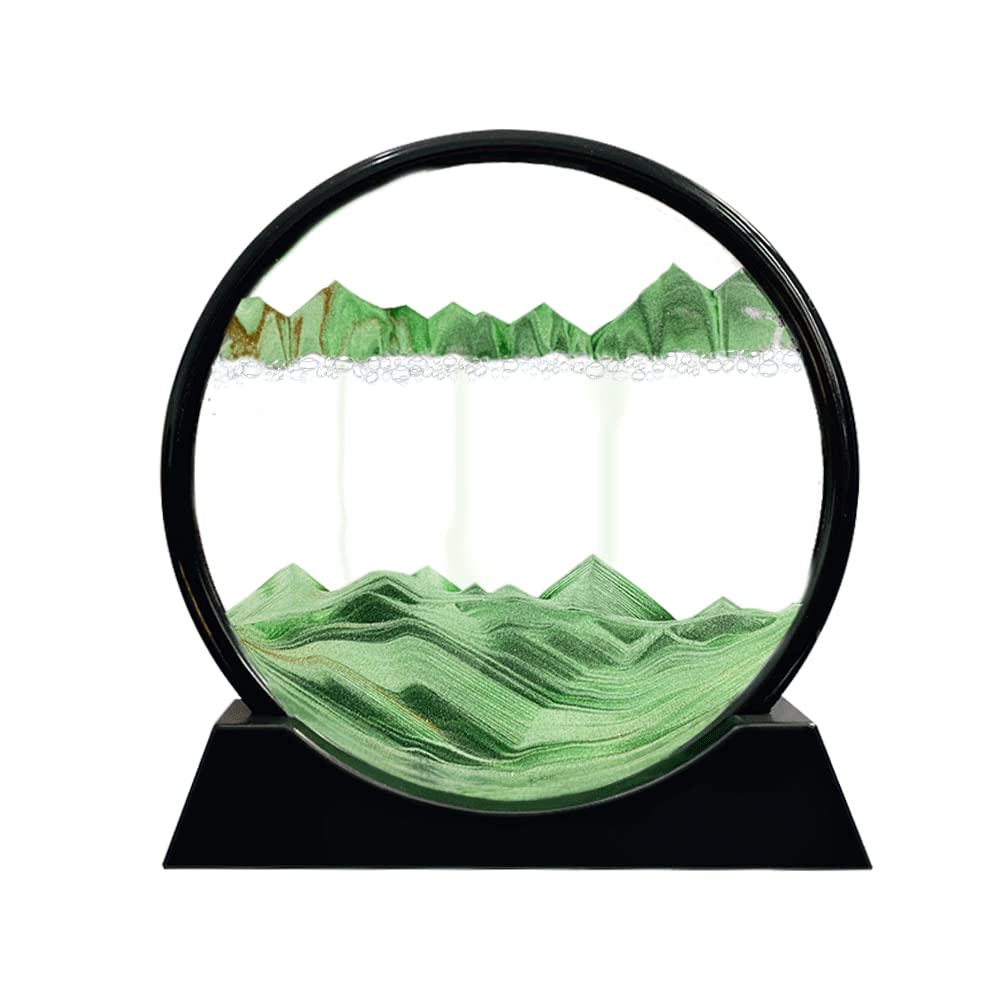 Aoderun moving sand art round glass with green sand offers calming desk decoration.
