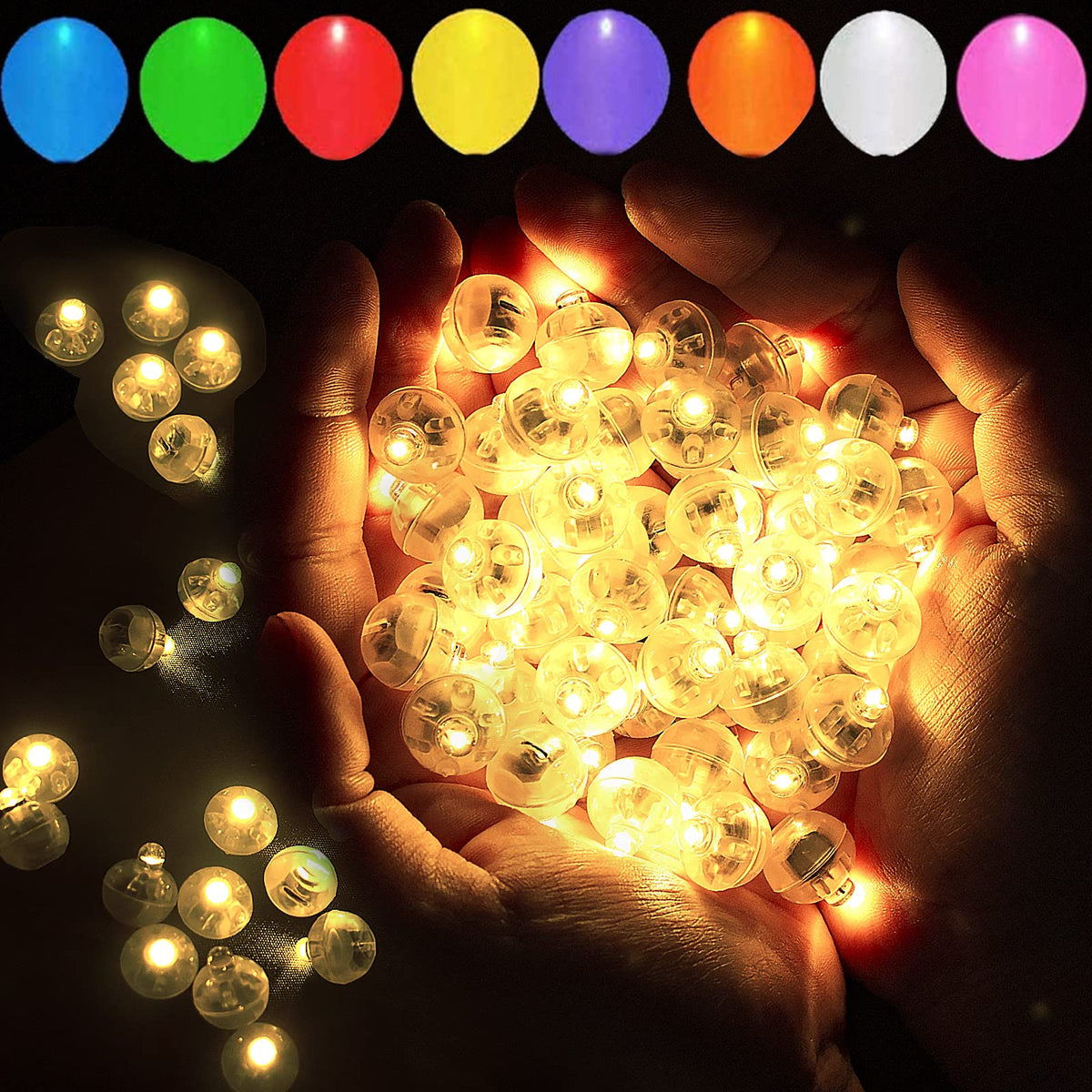 Aogist 100pcs warm white LED balloon light enhances indoor and outdoor decor.