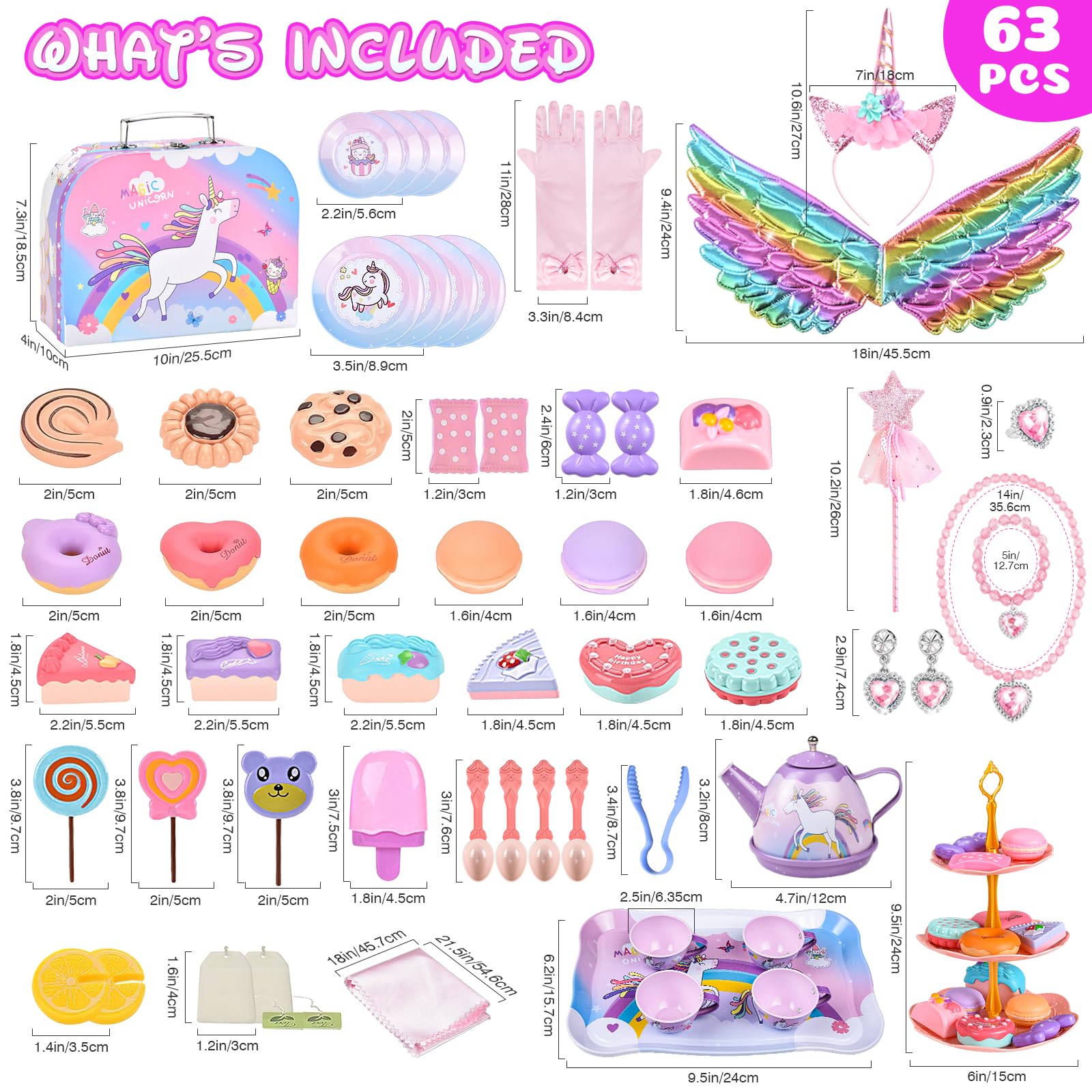 Aojieni tea party set unicorn wings and headband add magical dress-up moments.