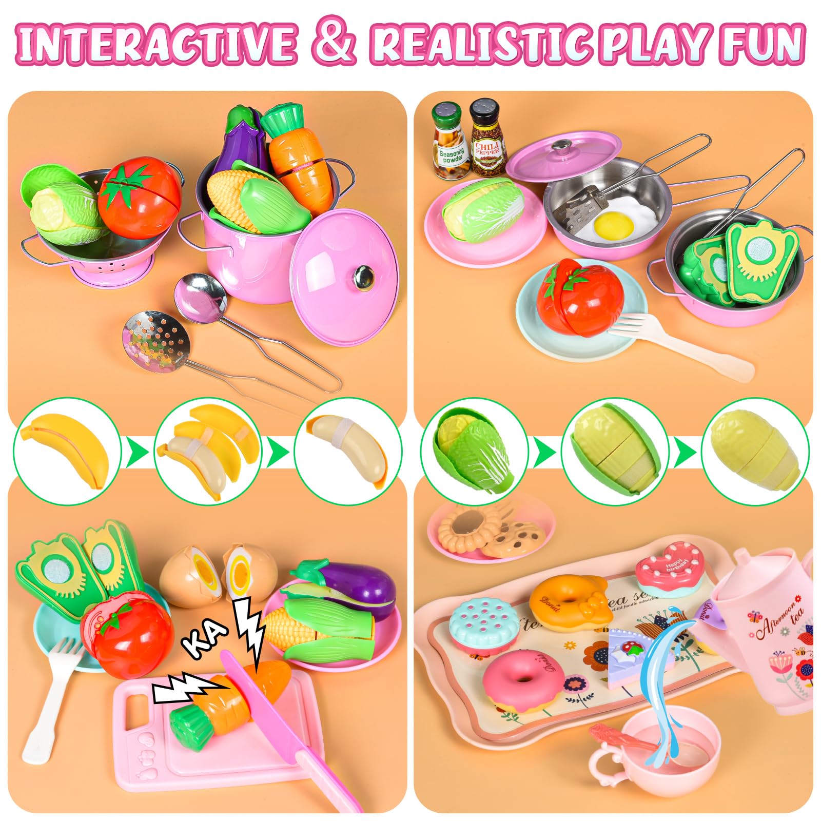 Premium ABS and stainless steel pots ensure safe, durable kitchen play for toddlers.