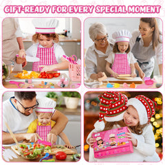Aojieni Kids Knife Set apron and chef hat included for immersive play.
