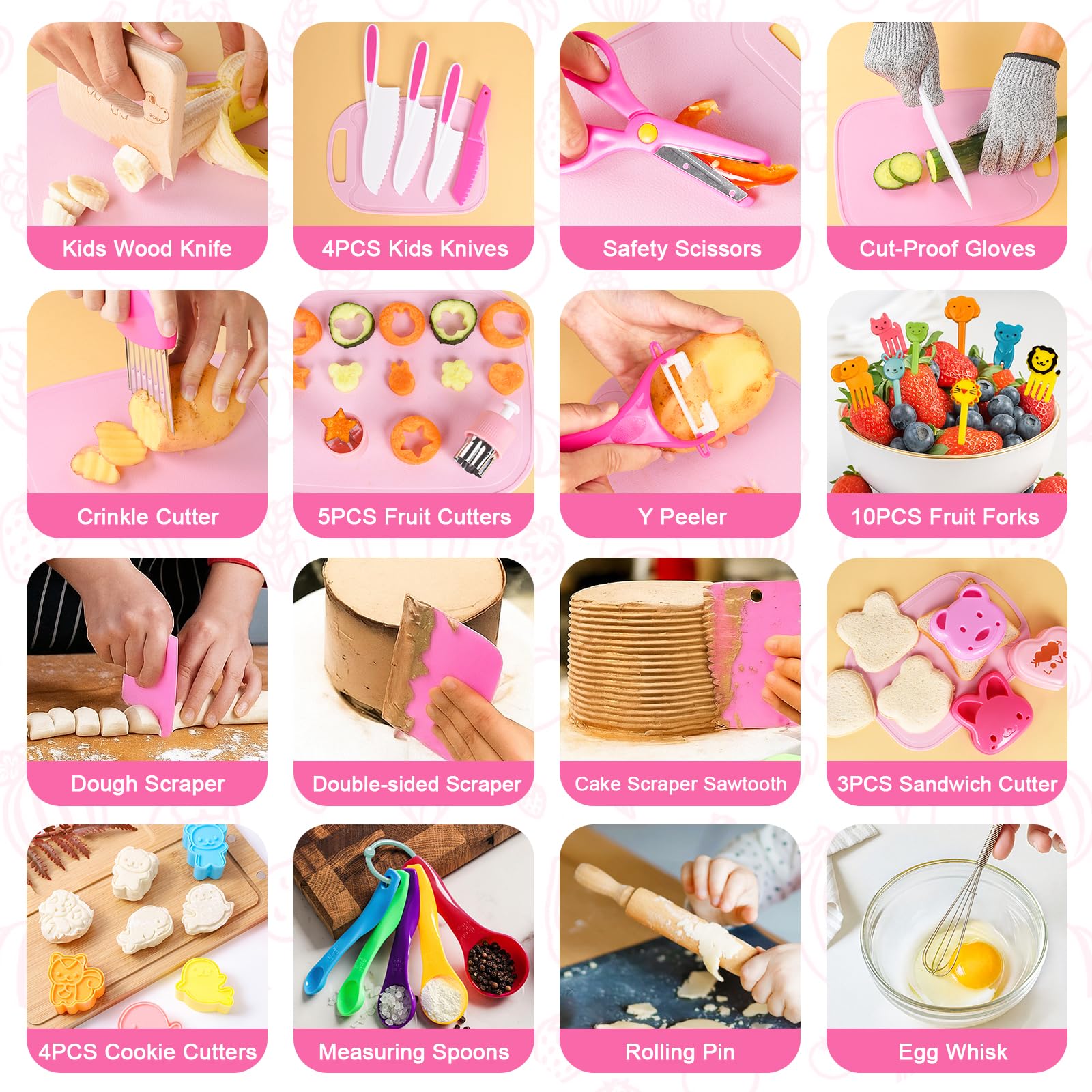 Aojieni Kids Knife Set cutting board included for real cooking practice.