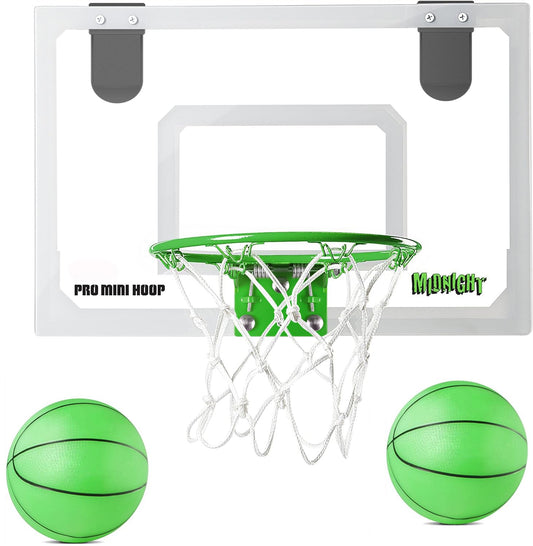 AOKESI mini glow-in-the-dark backboard over an interior door, ideal for nighttime play.