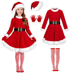 AOLIUP Kids Santa Dress front view in velvet for a festive holiday look