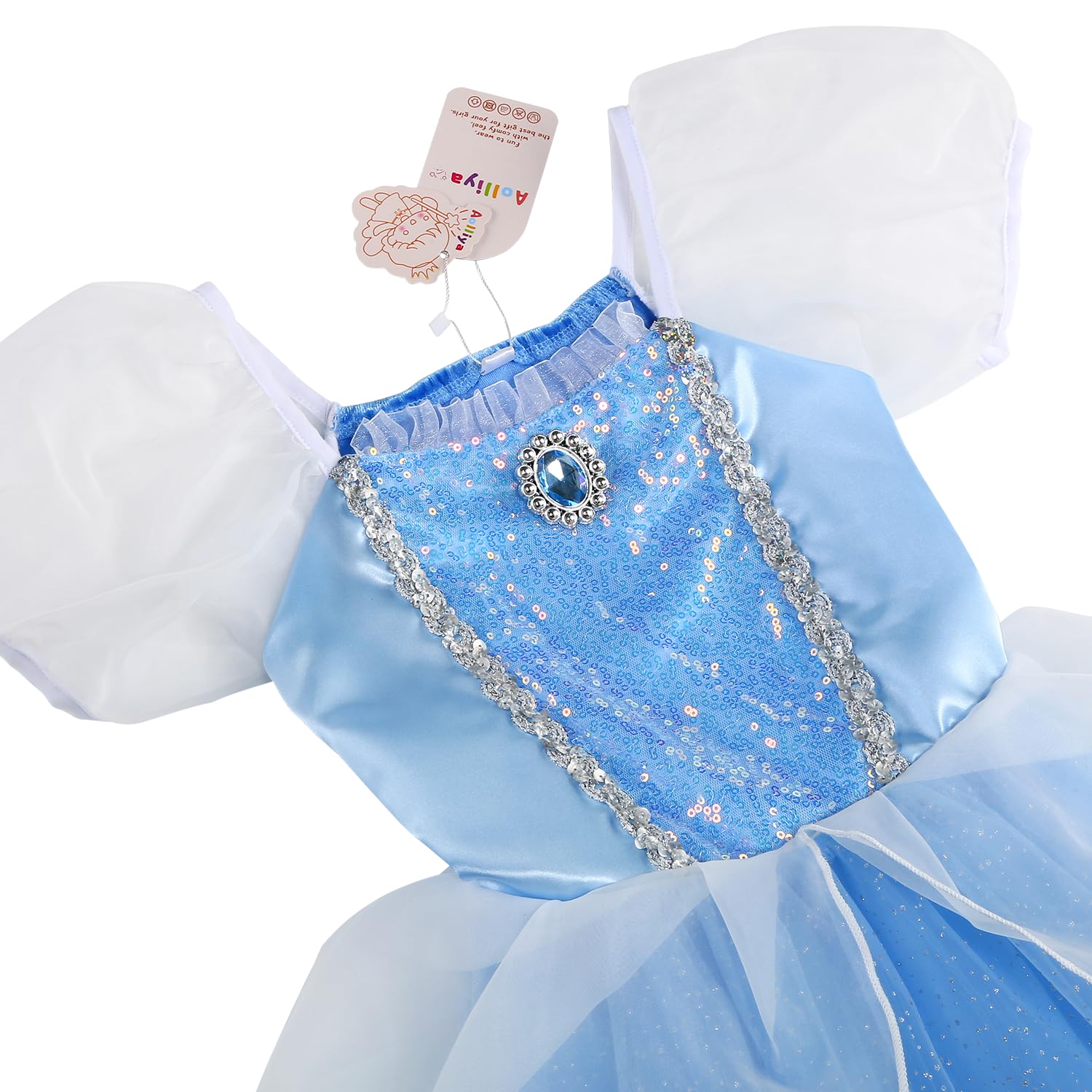 Aolliya Princess Dress blue elastic waist for easy dressing and secure fit.