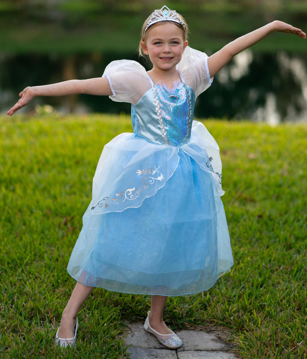 Aolliya Blue Princess Dress with lace trim detail for elegant look.