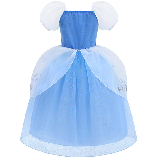 Aolliya blue princess dress side view showing puff sleeves for imaginative play