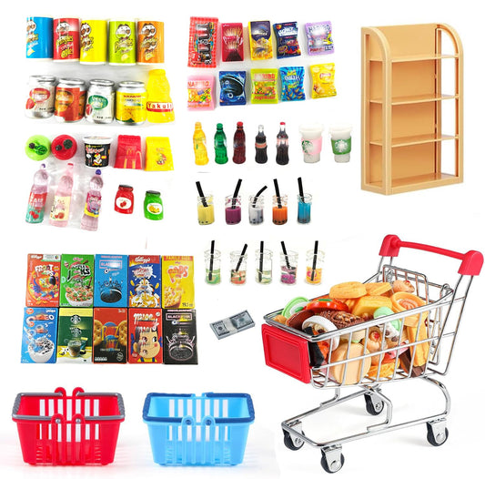 AONEFUN metal dollhouse grocery cart for durable play and dioramas