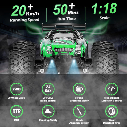 AONEPTR RC car side view highlights sleek silhouette and quick handling.