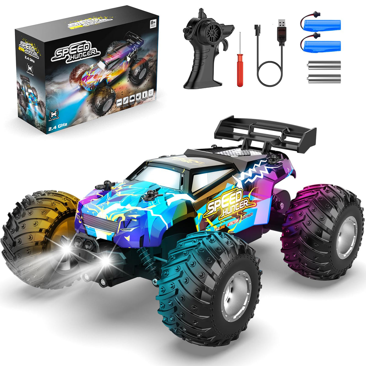 AONEPTR RC car front lights illuminate night play for better visibility