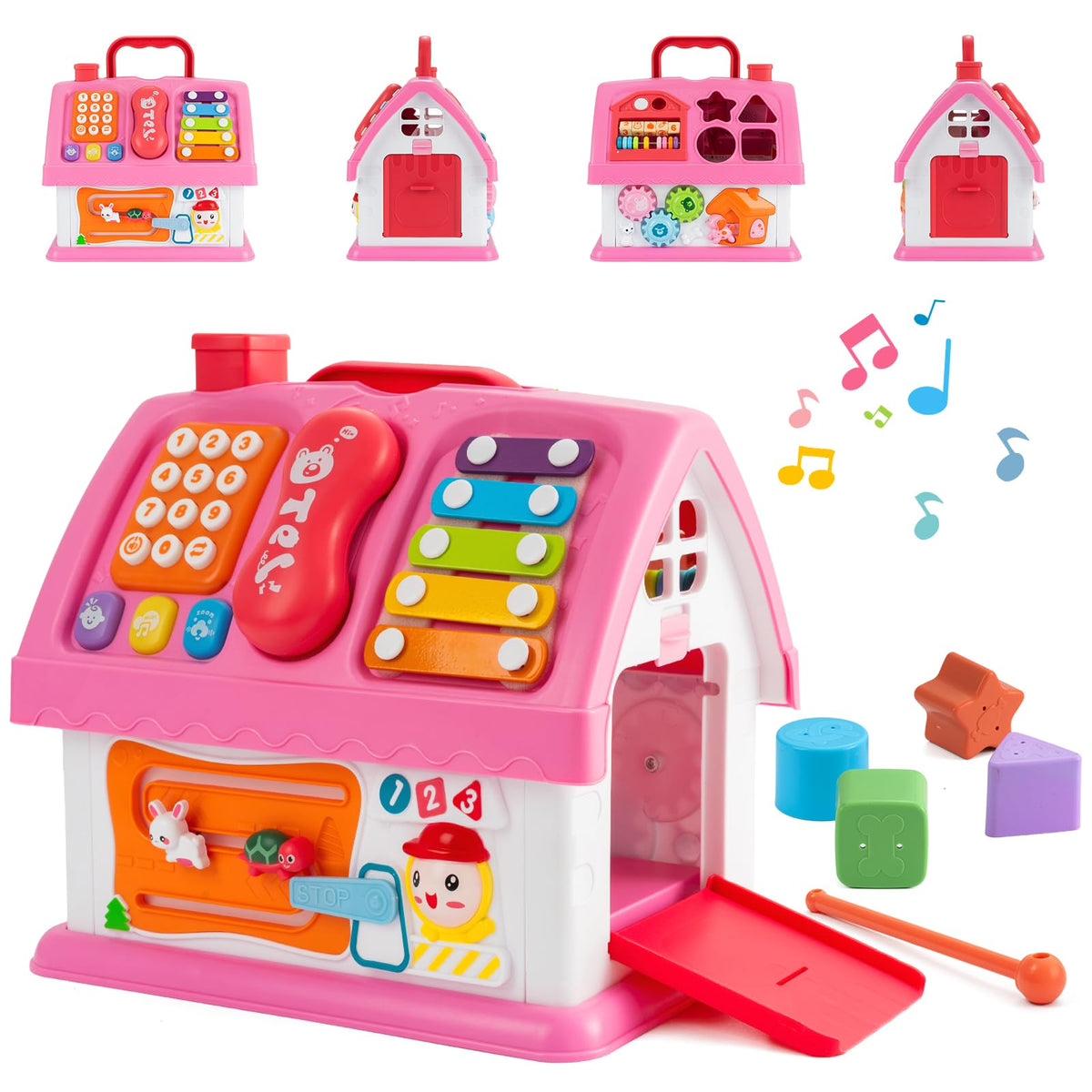 AONTESS Montessori toy house front view promotes interactive learning and motor skills.
