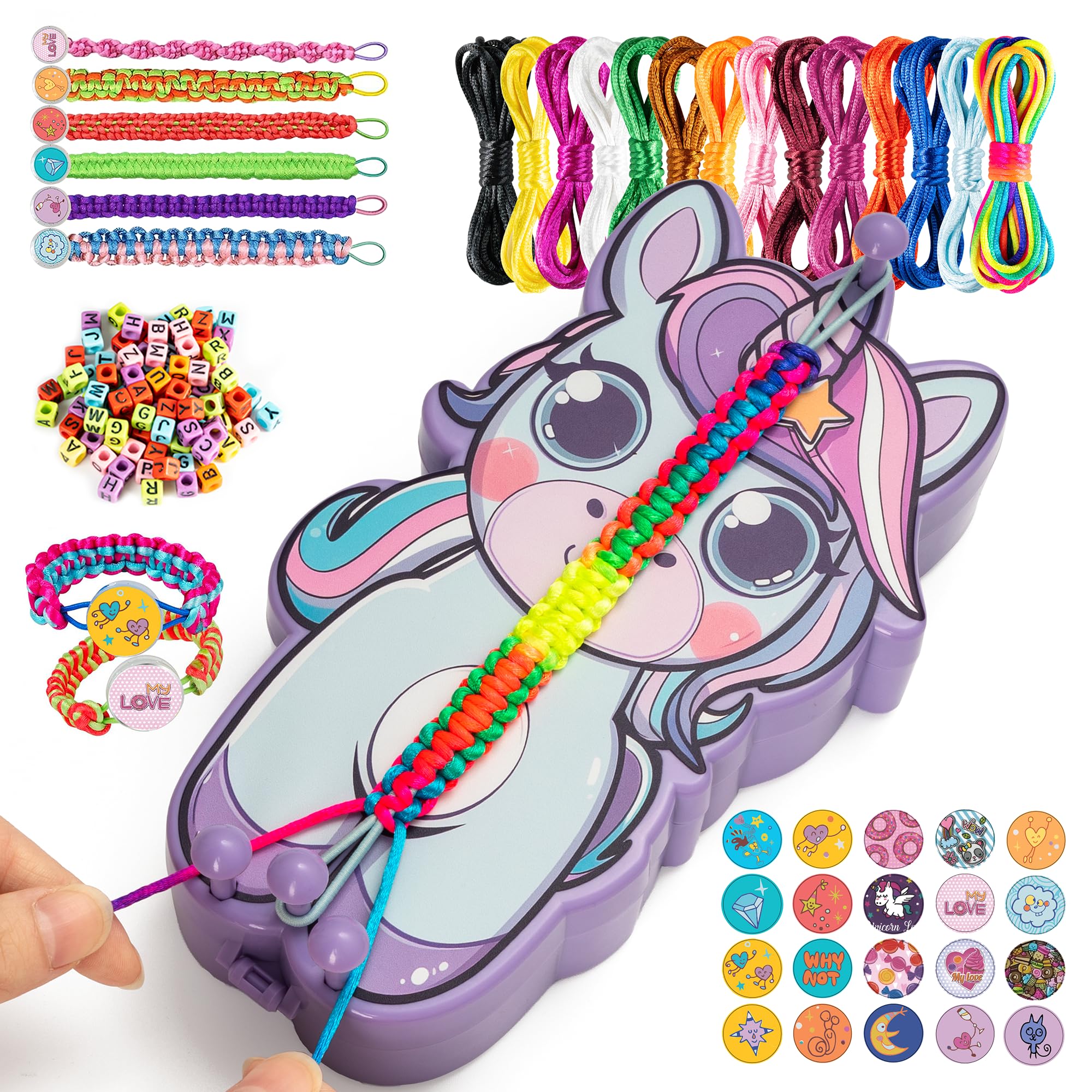 AONTESS unicorn-weaving-box enables colorful bracelet crafting for imaginative play.