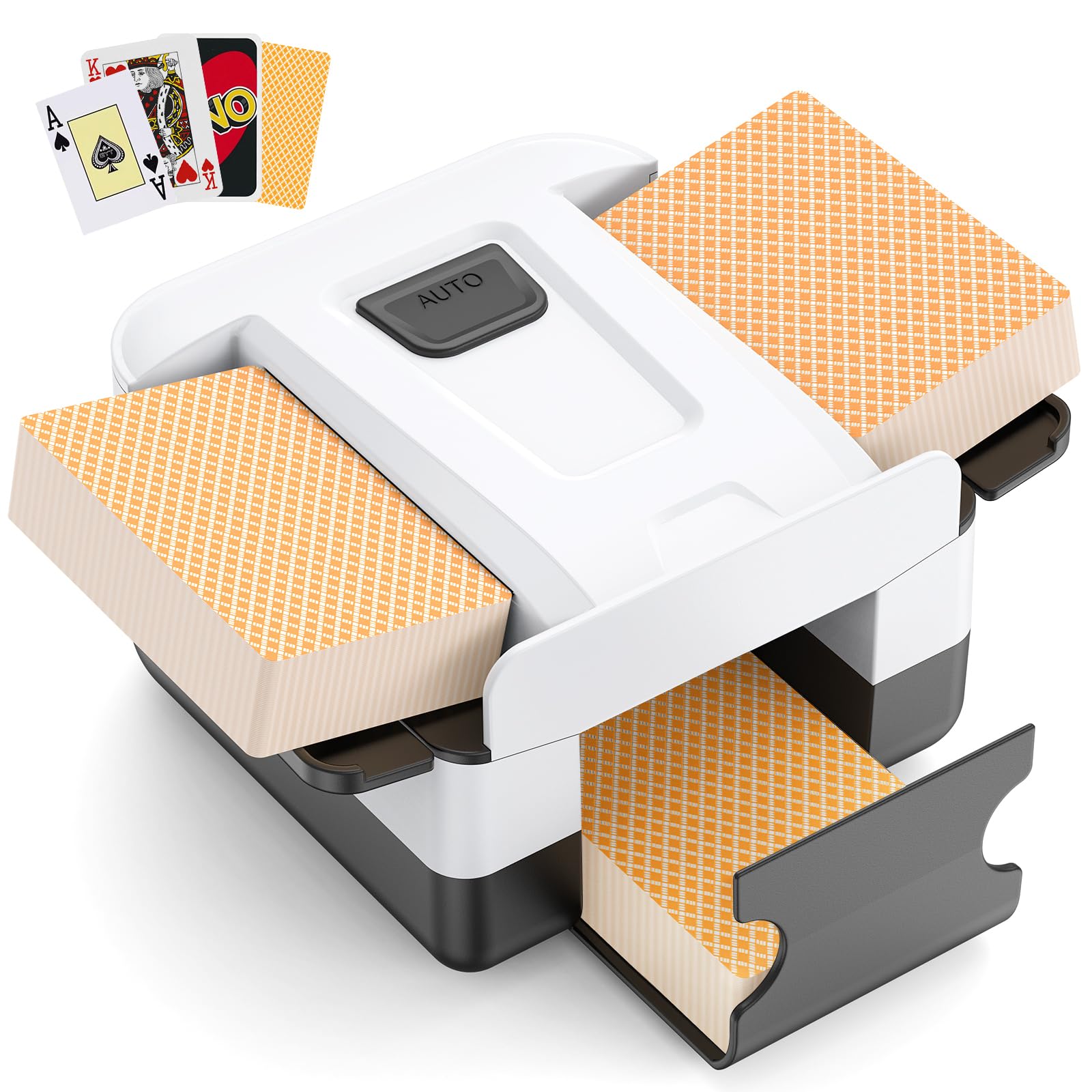 AOOELLO automatic card shuffler front view with compact design for easy table use.