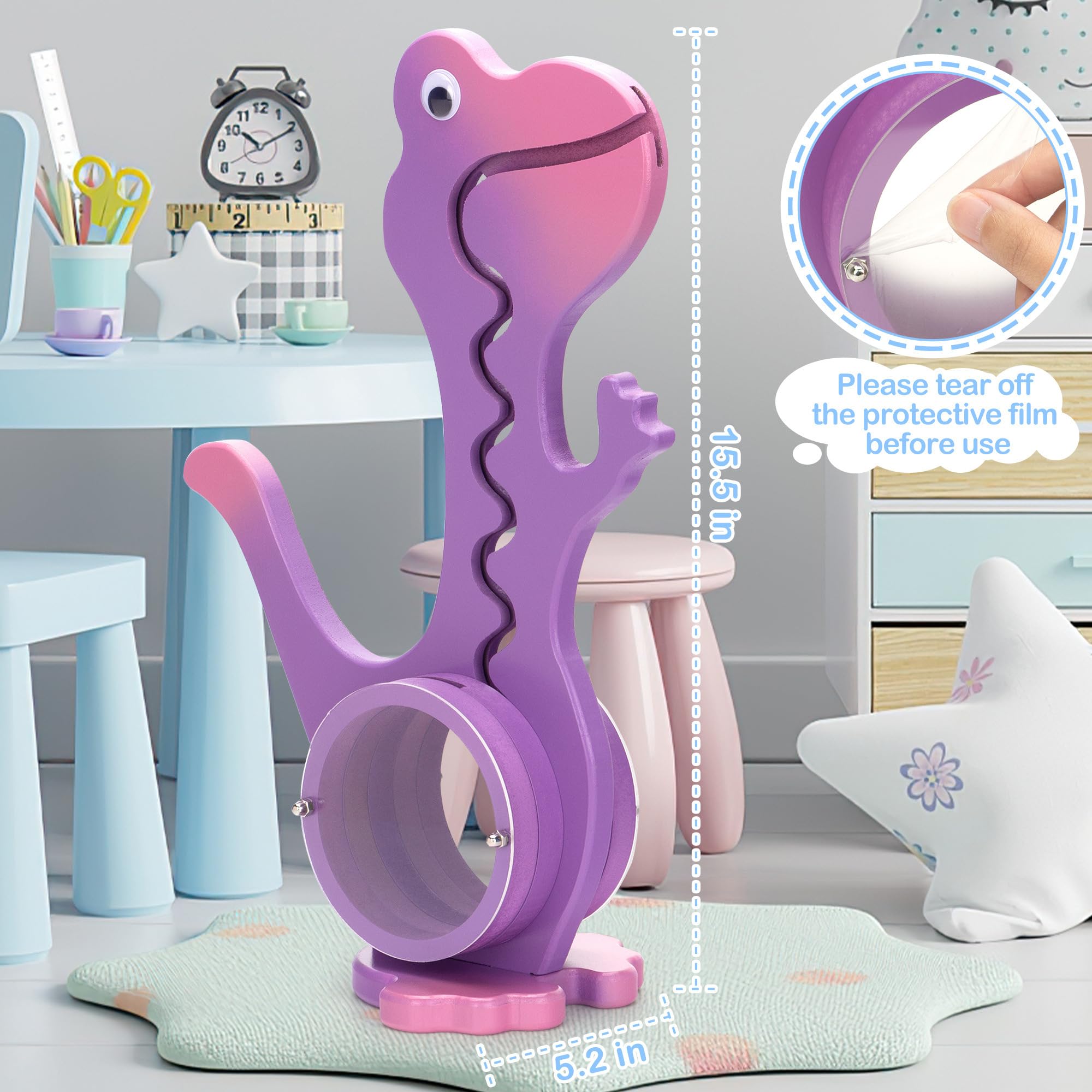 AORCMITN dino piggy bank stomach-track reveals coins moving along a transparent path.
