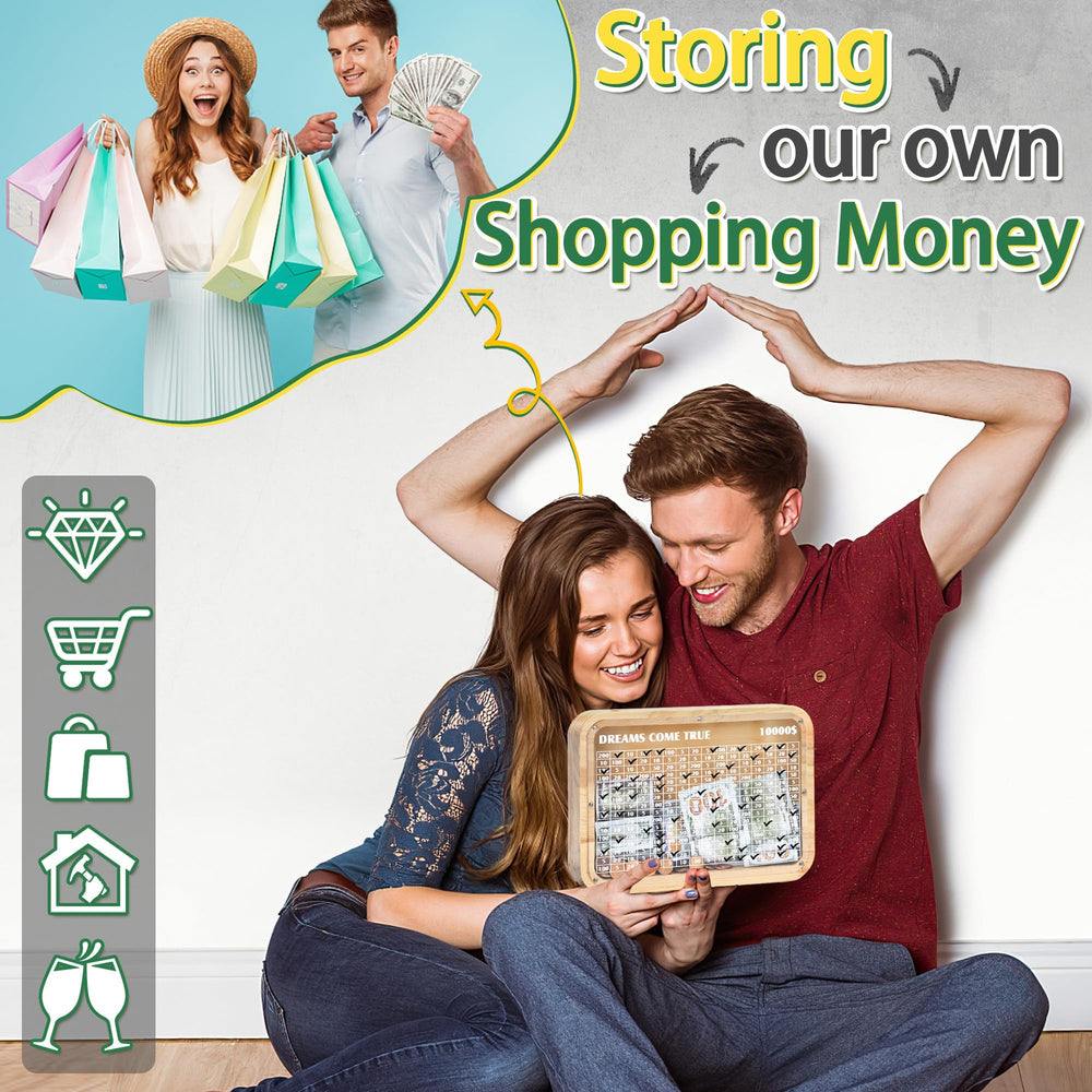 AORCMITN wooden 10000 money saving box with dry erase pen for tracking goals