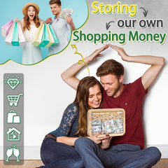 AORCMITN wooden 10000 money saving box with dry erase pen for tracking goals