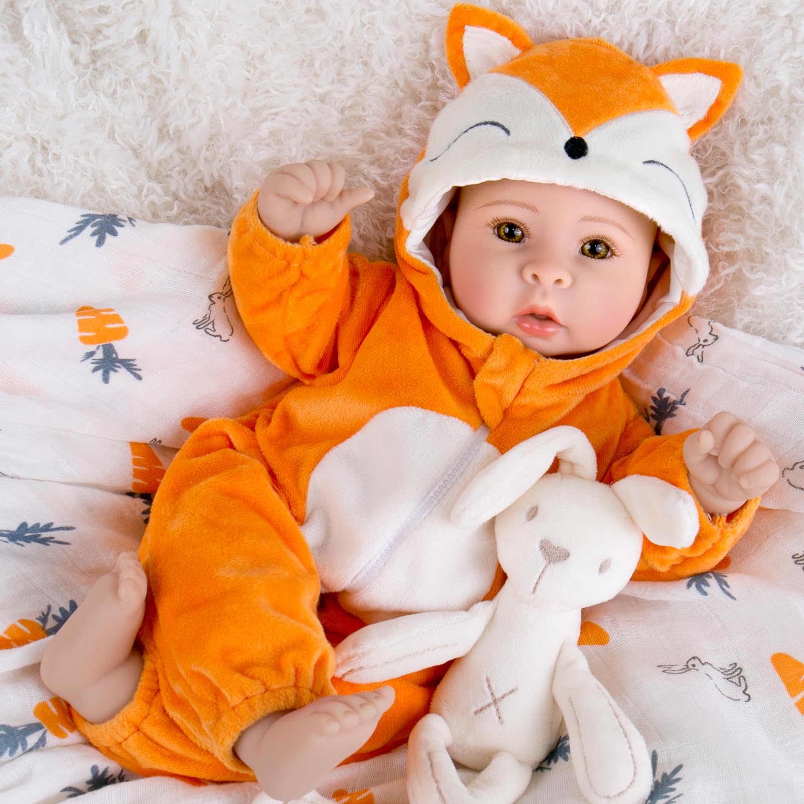 Aori 17-inch real-life baby doll displayed full body for pretend play and photos.