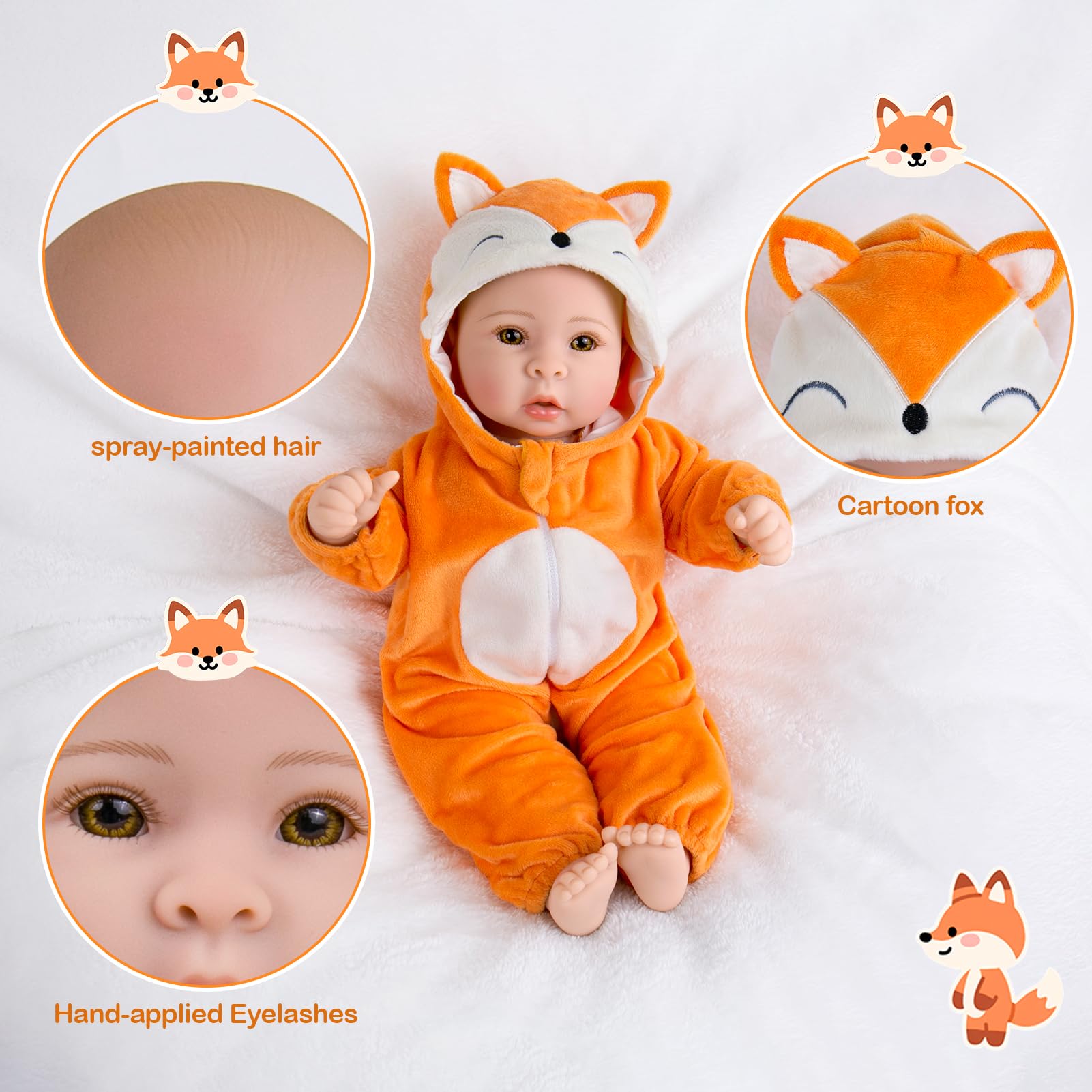 Aori fox outfit on the doll for dress-up and storytelling fun.