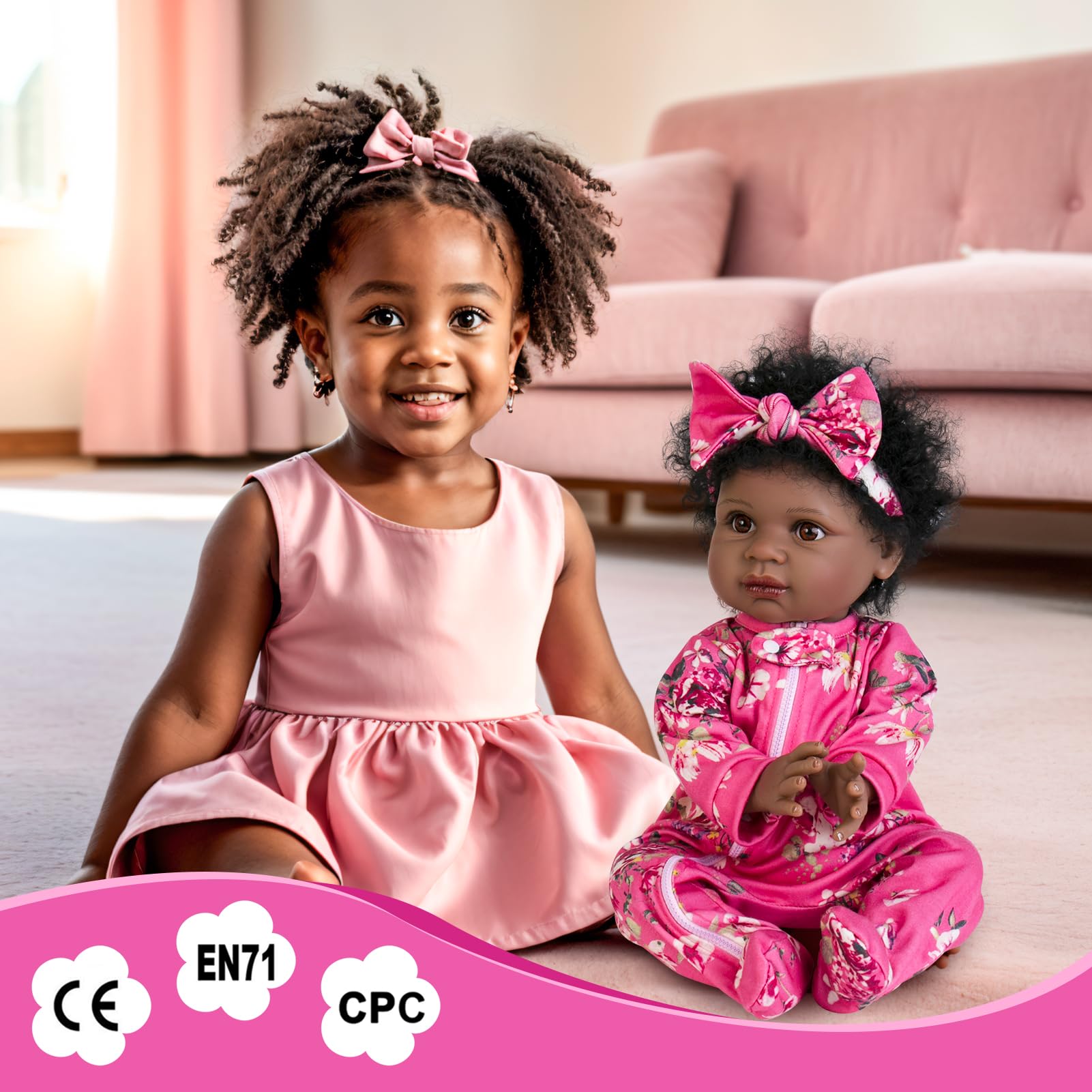 Aori Black Reborn Baby Doll hair styling friendly wispy hair for gentle brushing.
