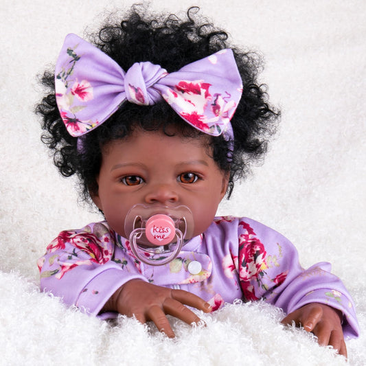 Aori Black Reborn Baby Girl 20in face detail showing lifelike features for display or play