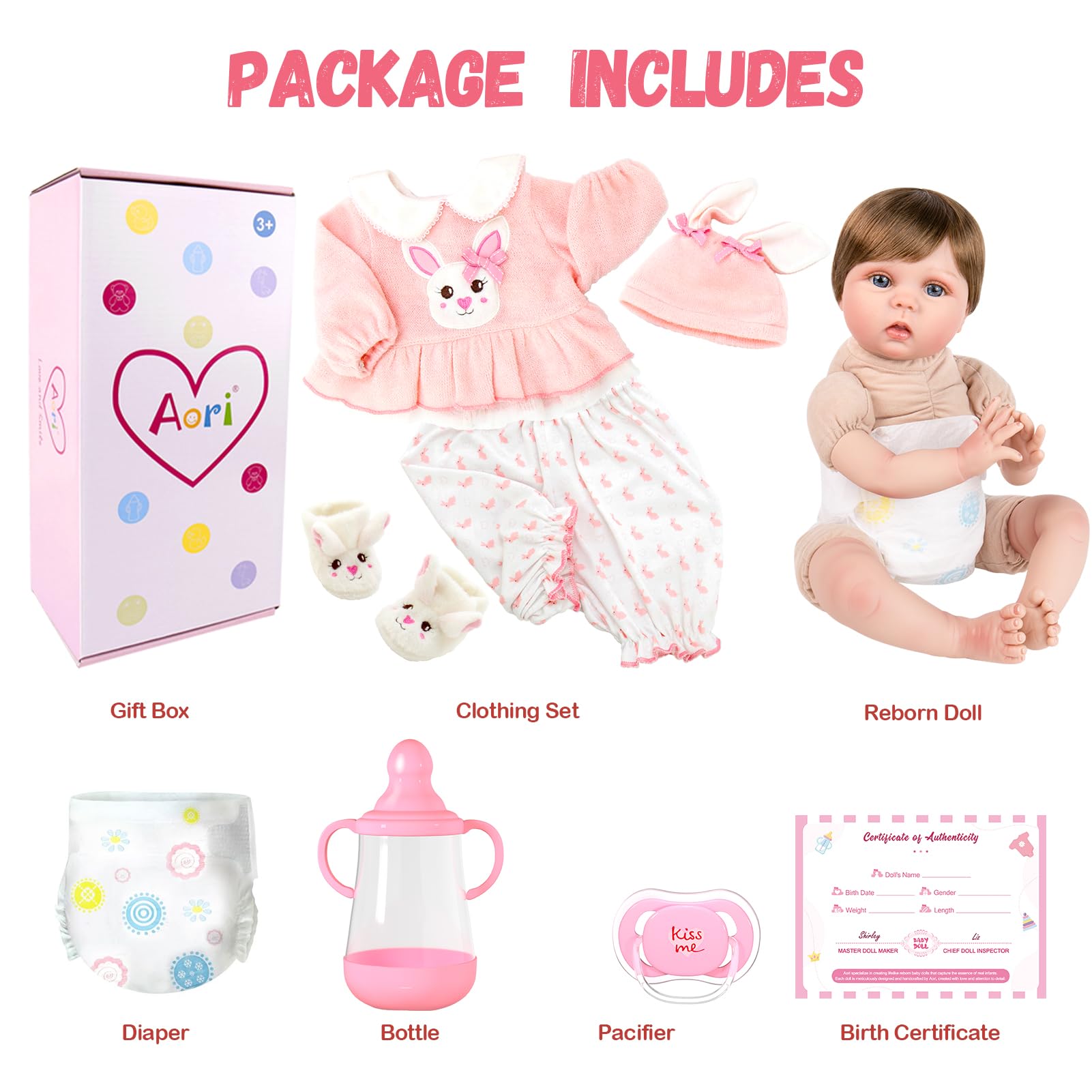 Aori reborn doll arrives with birth certificate and gift box for gifting.