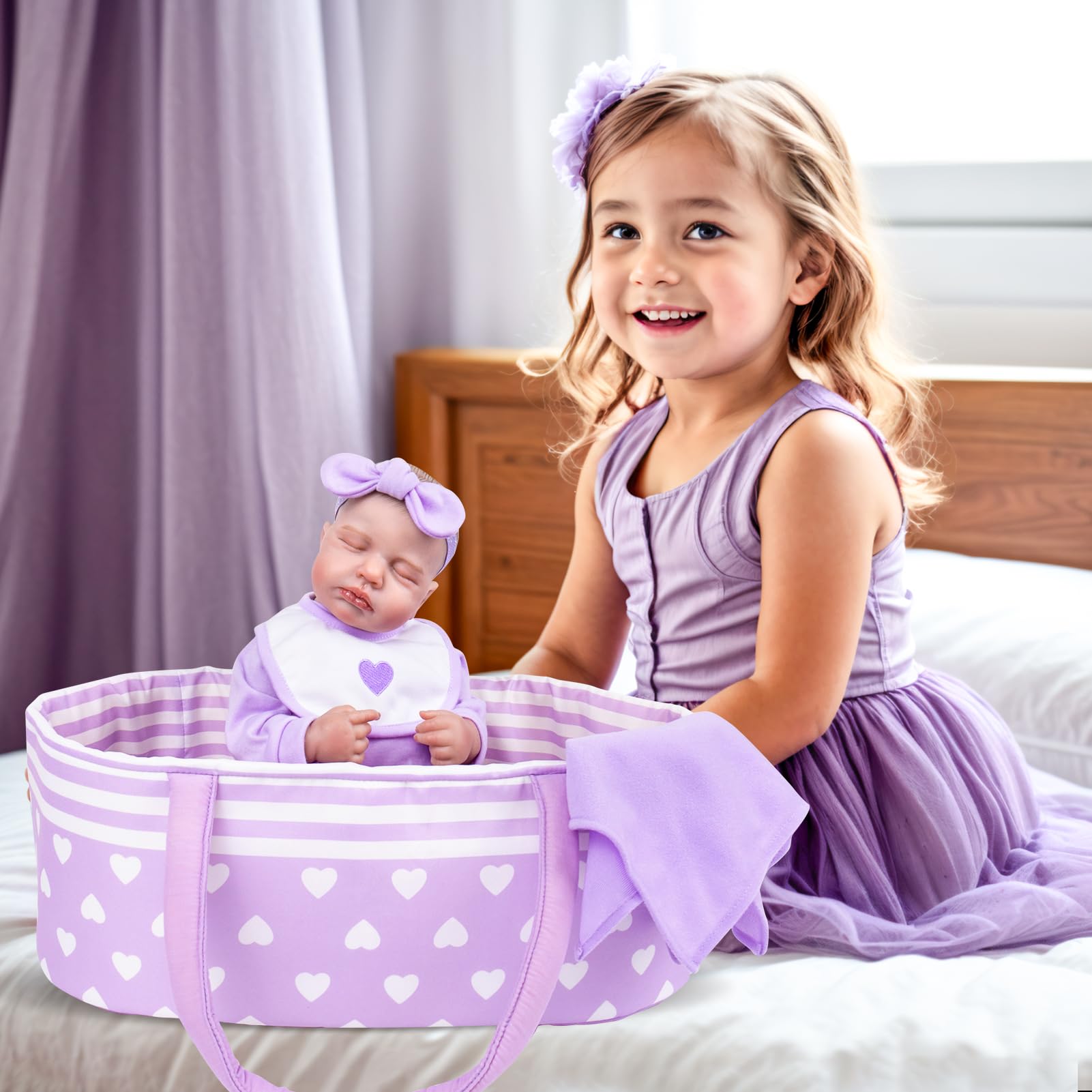Aori Reborn doll carrier bed supporting imaginative role-play and tidy accessories