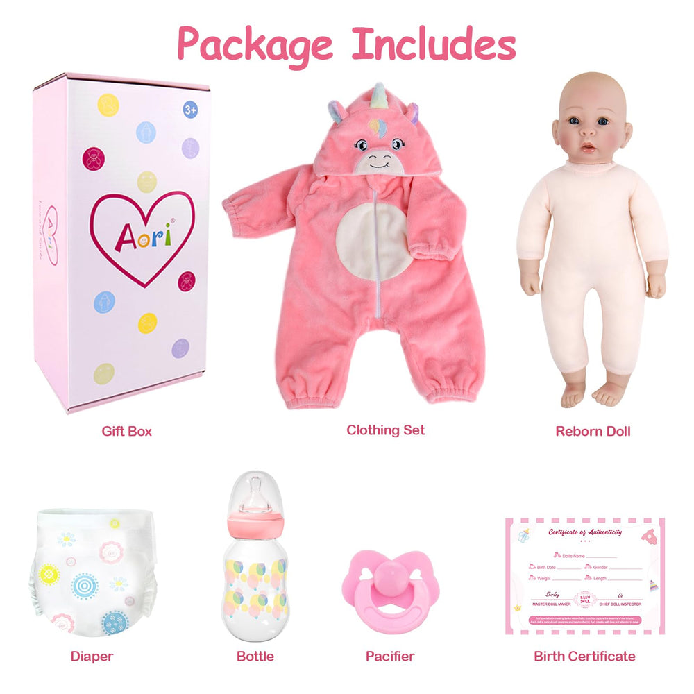 Aori ready-to-gift premium set includes outfit, birth certificate, bottle, pacifier, and diaper.