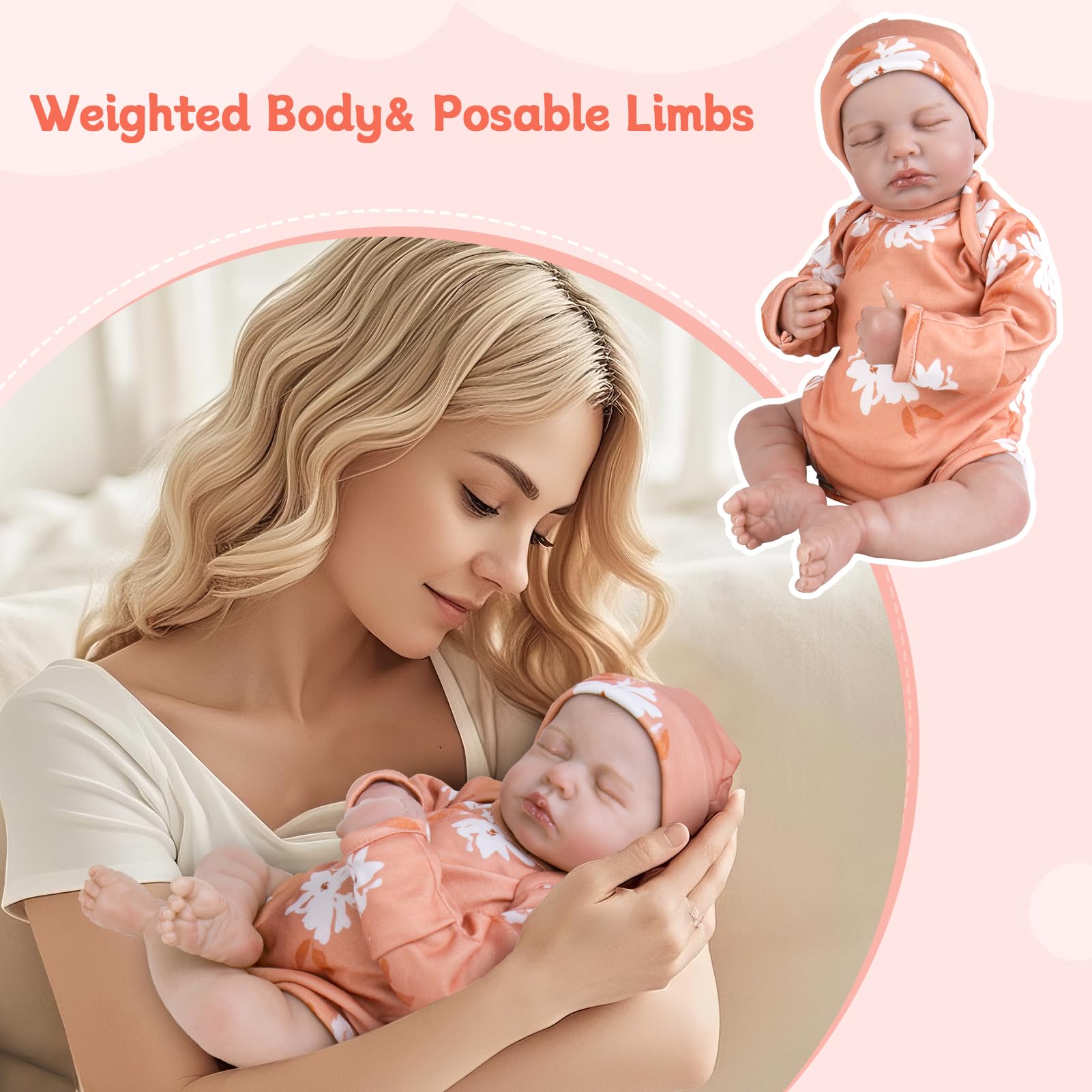 Aori doll with sleeping eyes for soothing, gentle play.