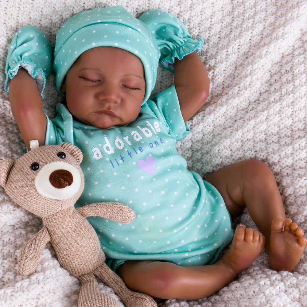 Aori 18-inch black lifelike reborn baby doll with realistic newborn appearance for cuddling and styling