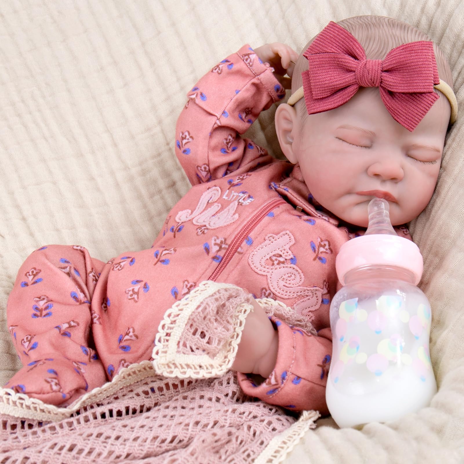 Hand-painted skin textures and lashes enhance realism for imaginative play.