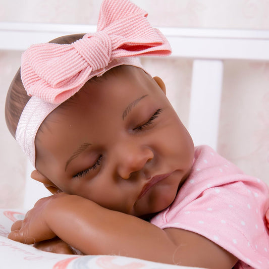 Aori lifelike reborn baby doll black 18-inch hand-painted blushing adds authentic charm.