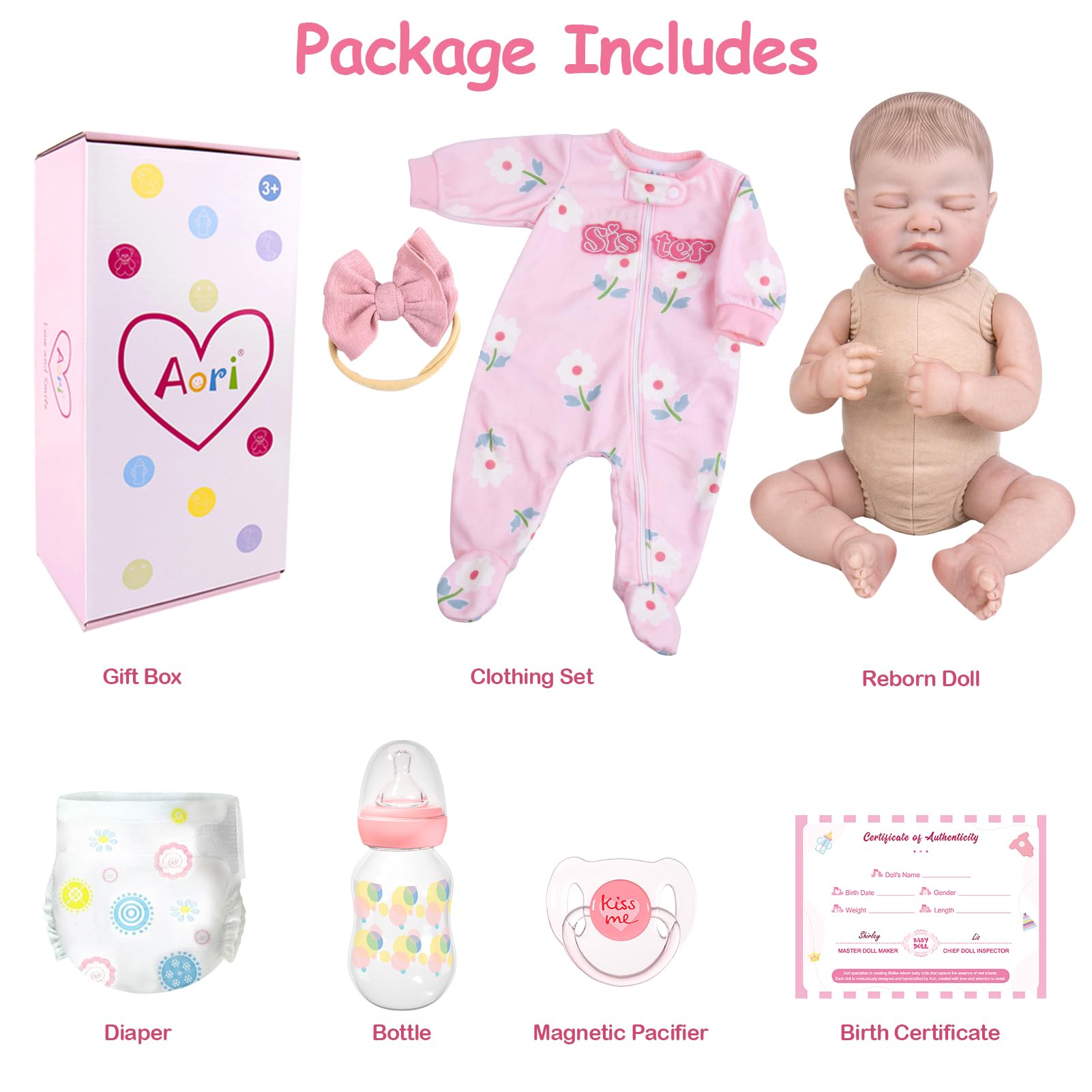 Aori 20-inch included accessories like pacifier and bottle support role play.