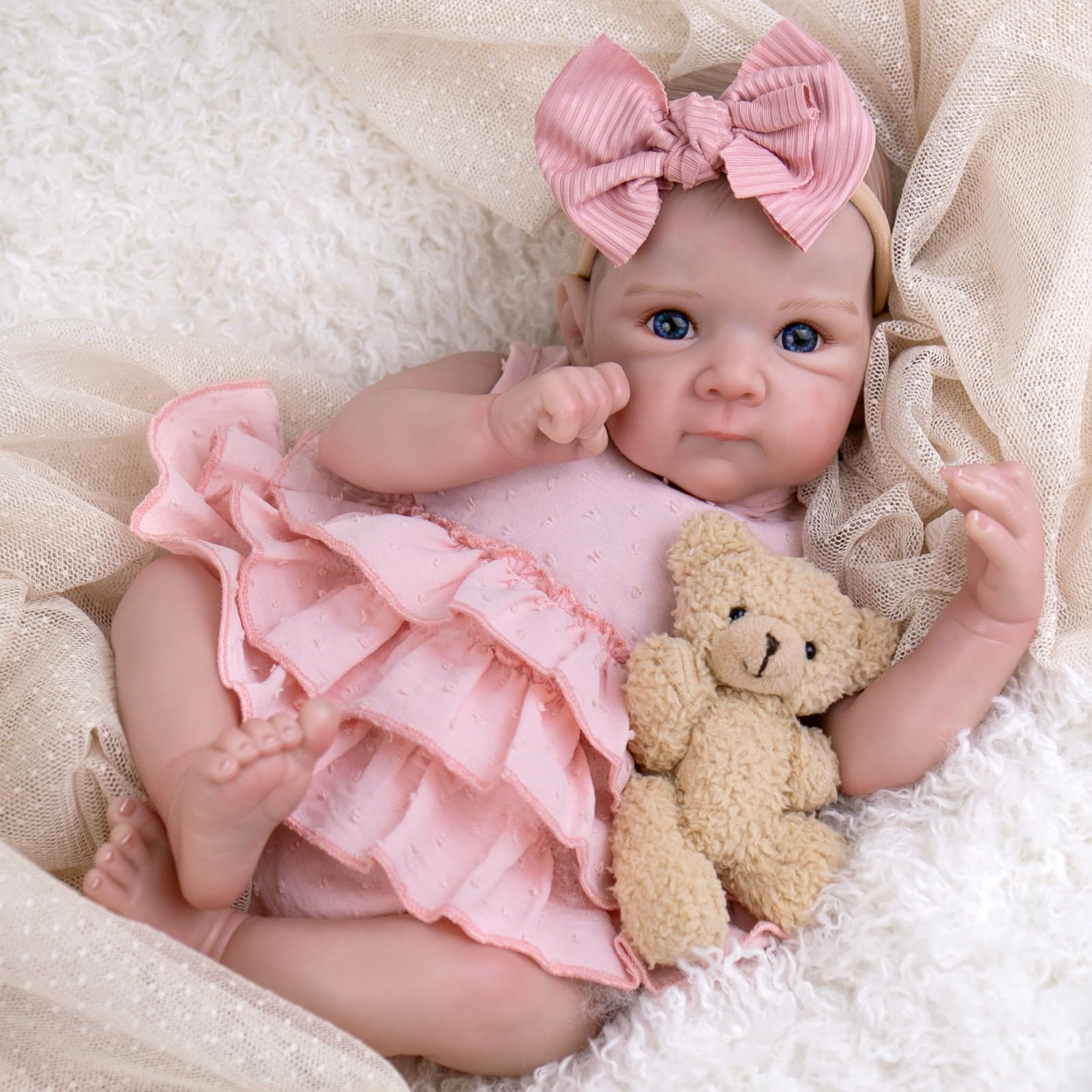 Aori Realistic Reborn Baby Doll face close-up showing lifelike features and expression
