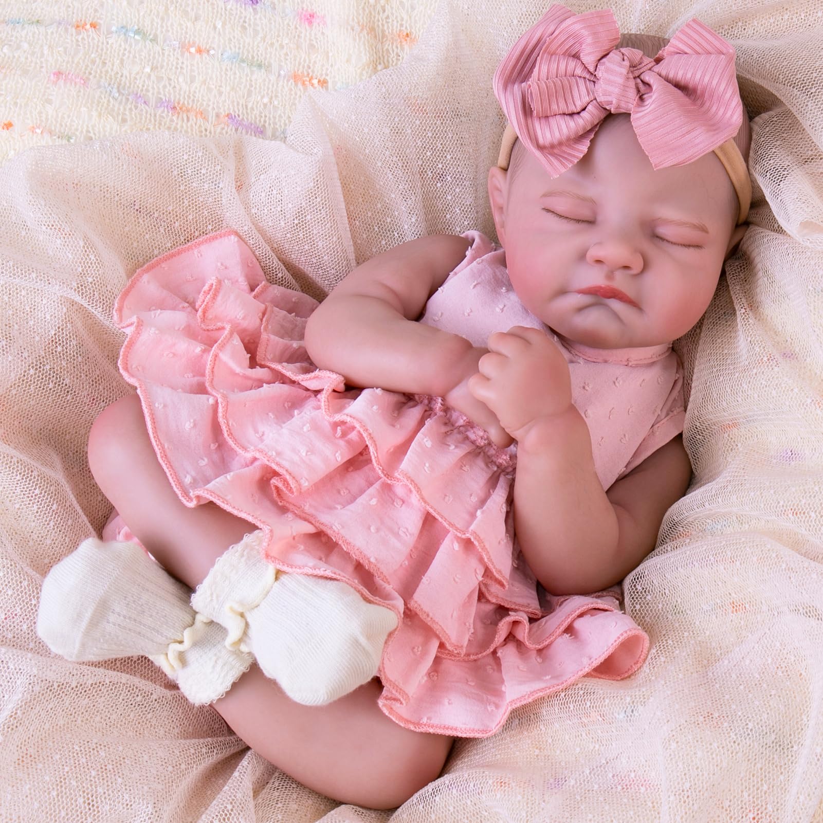 Aori Reborn Baby Doll face close-up highlights lifelike features for imaginative play.