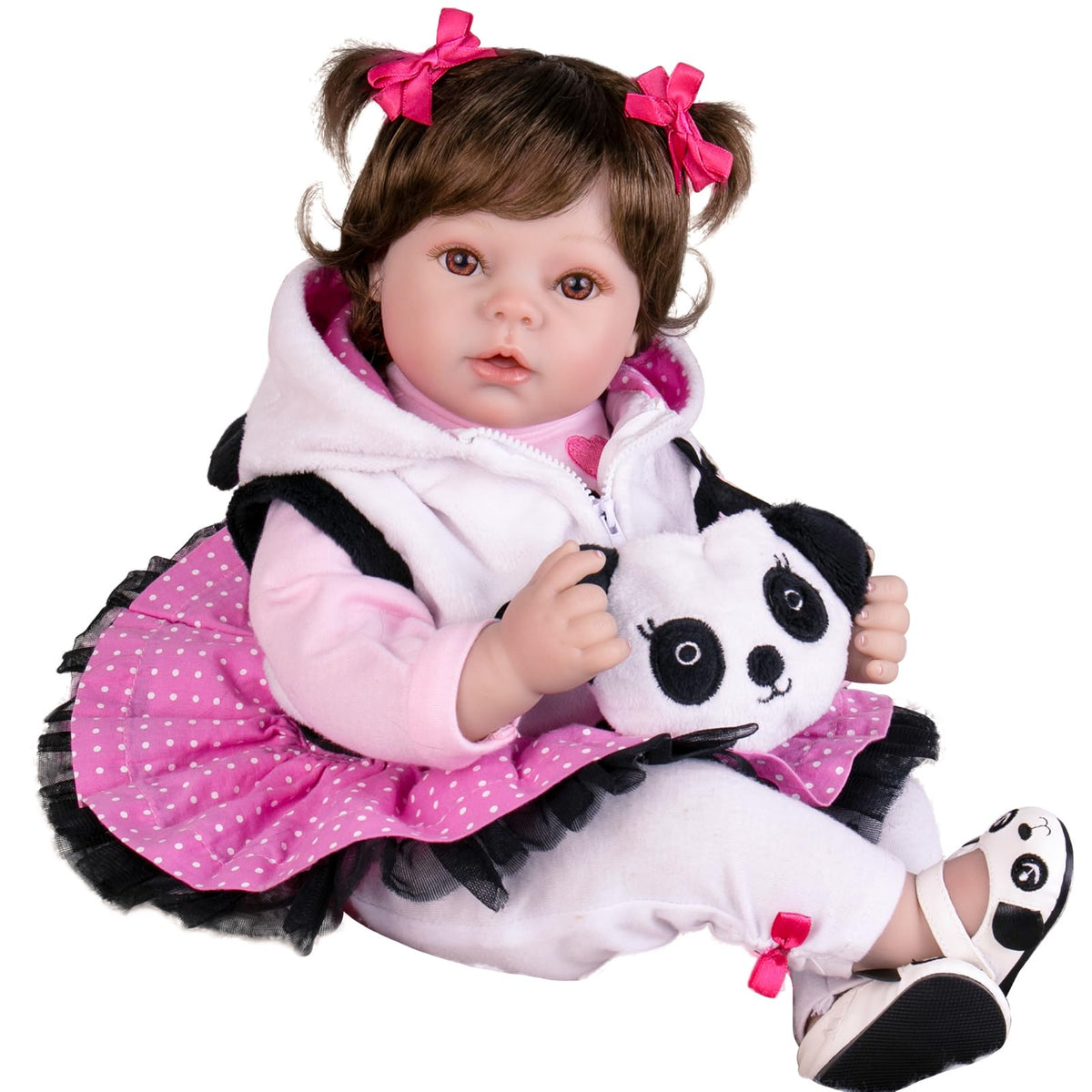 Aori Reborn 22-inch panda outfit doll ideal for imaginative pretend play.