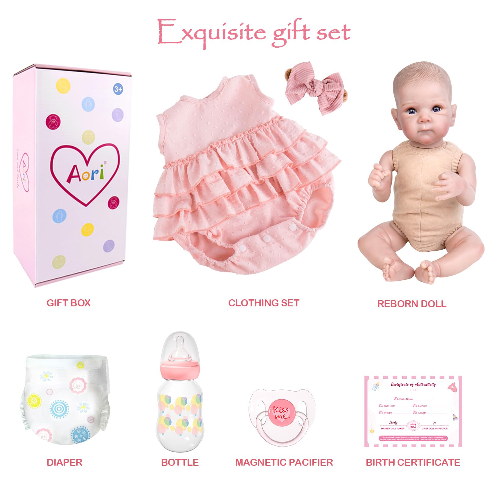 Aori reborn baby doll with birth certificate card for keepsake collection