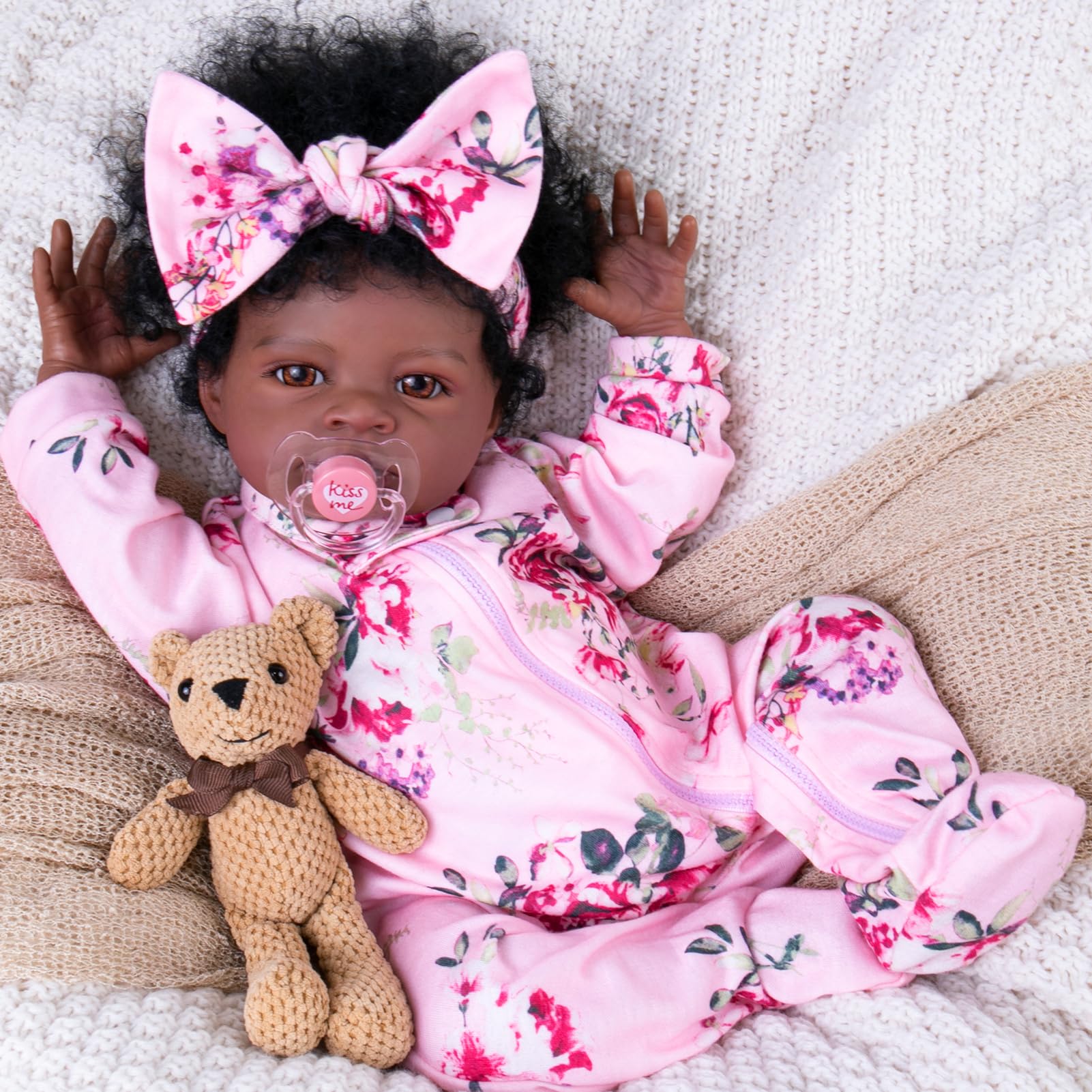 Aori Reborn Baby Doll Black 20-inch full body view highlighting lifelike presence for imaginative play