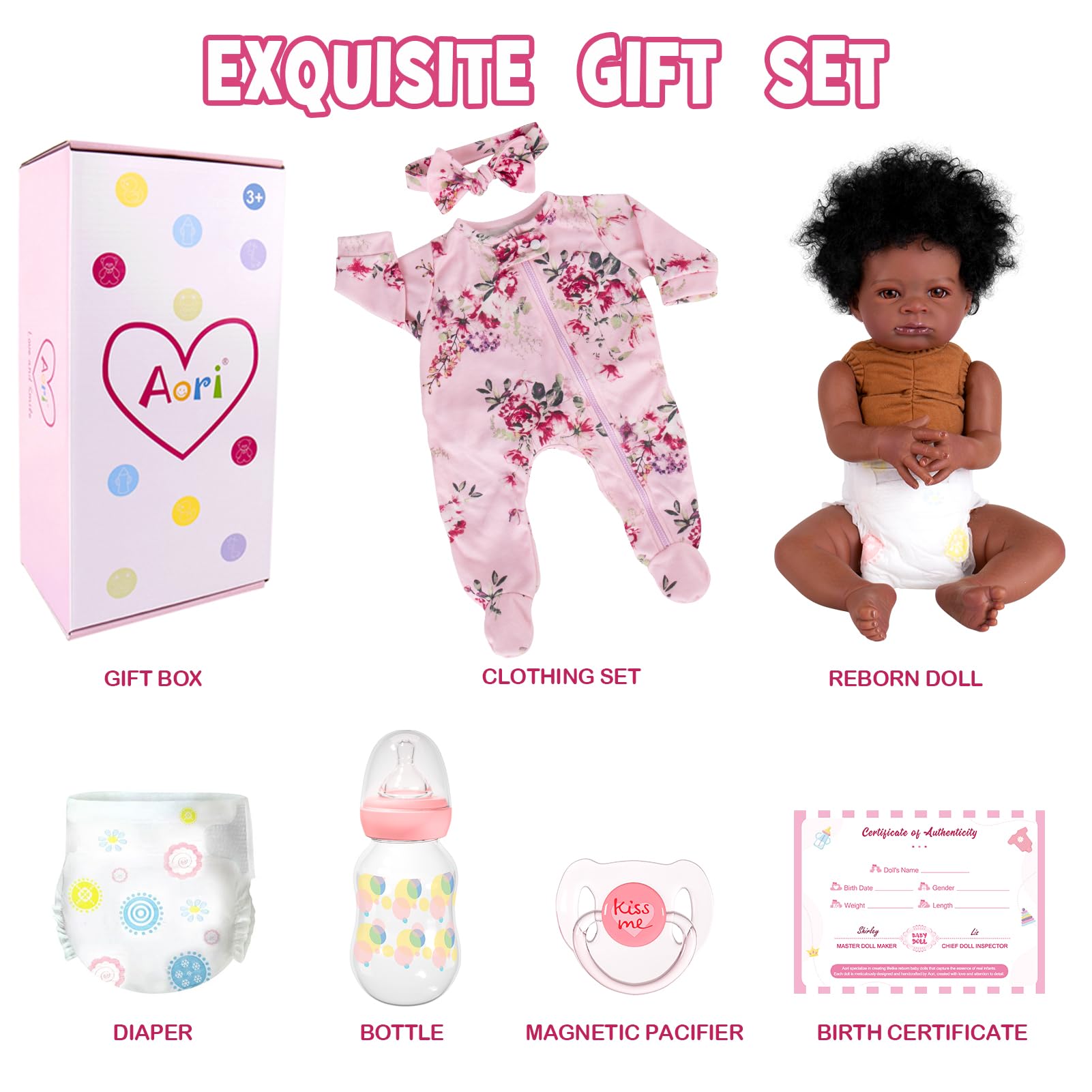 Aori Reborn Baby Doll Black 20-inch gift set ready for gifting