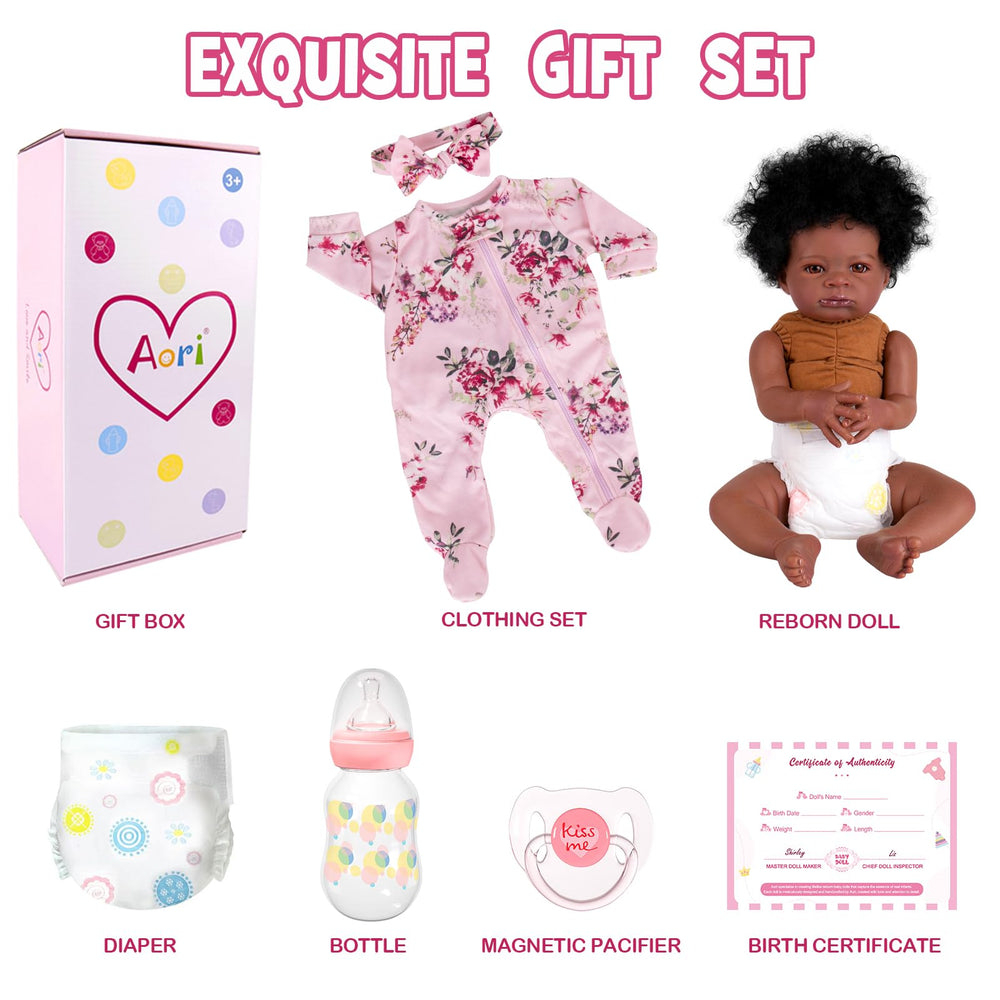 Aori Reborn Baby Doll Black 20-inch gift set ready for gifting