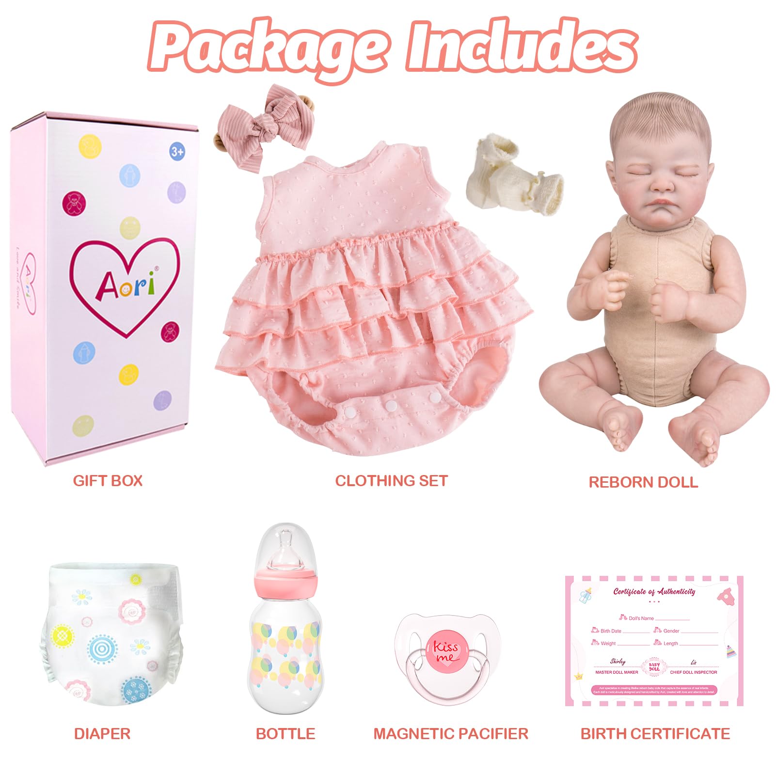 Aori Reborn baby doll nursing bottle and pacifier for pretend feeding moments