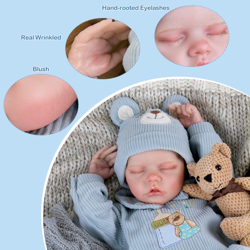 Aori Reborn Baby Doll Boy outfit set included for instant dress-up play