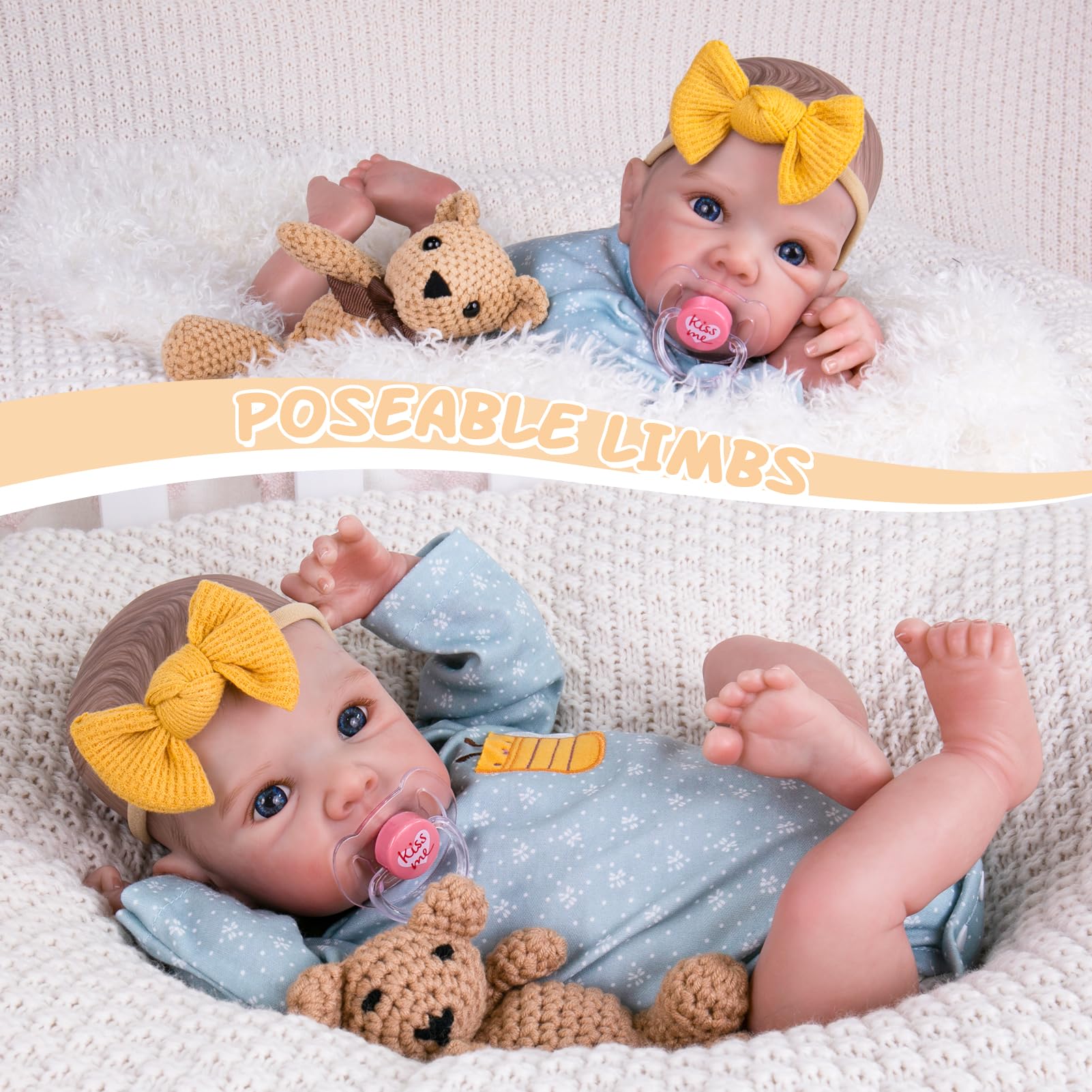 Aori Reborn Baby Doll Girl cloth body provides soft cuddly handling